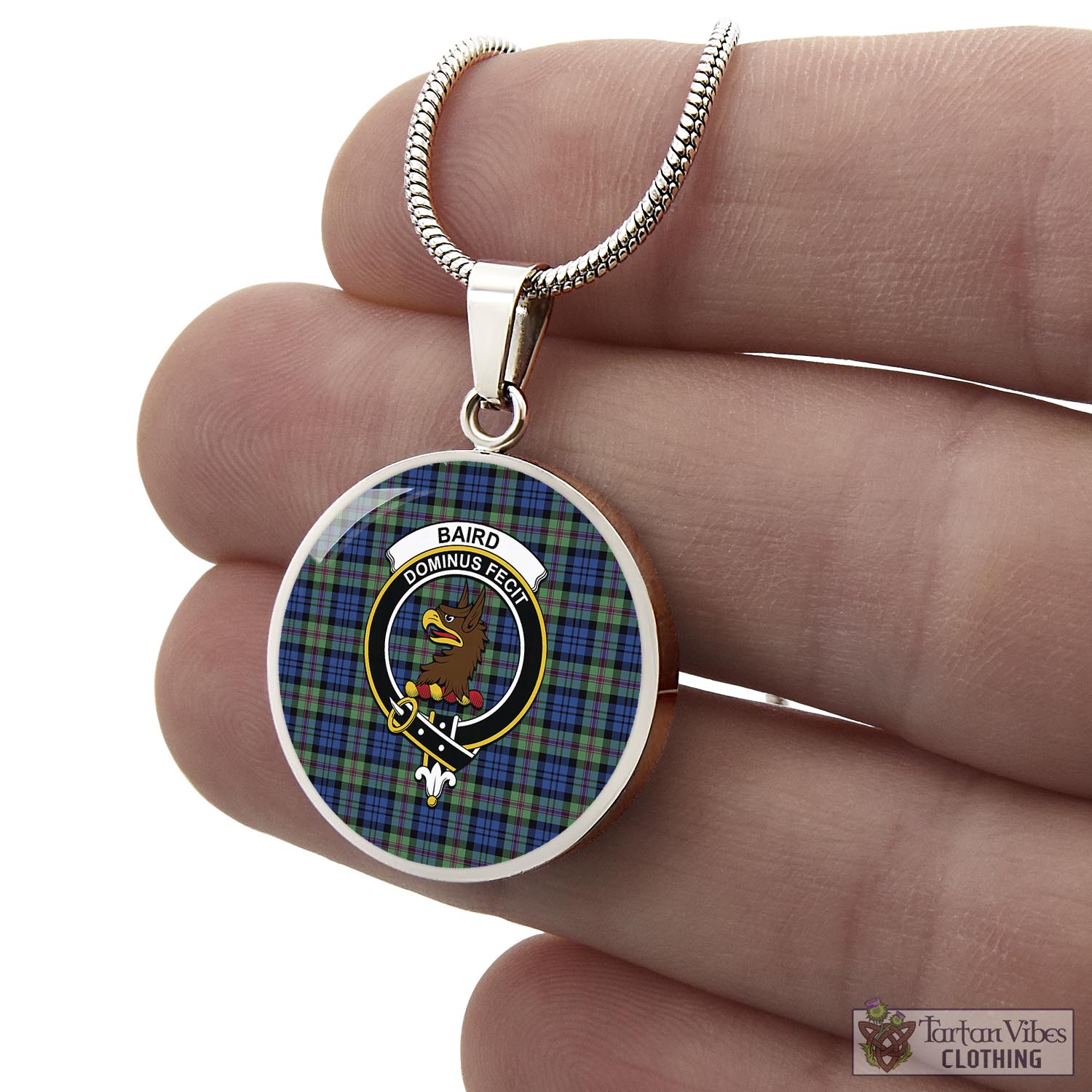 Tartan Vibes Clothing Baird Ancient Tartan Circle Necklace with Family Crest