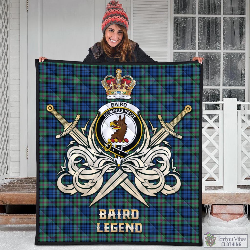 Tartan Vibes Clothing Baird Ancient Tartan Quilt with Clan Crest and the Golden Sword of Courageous Legacy