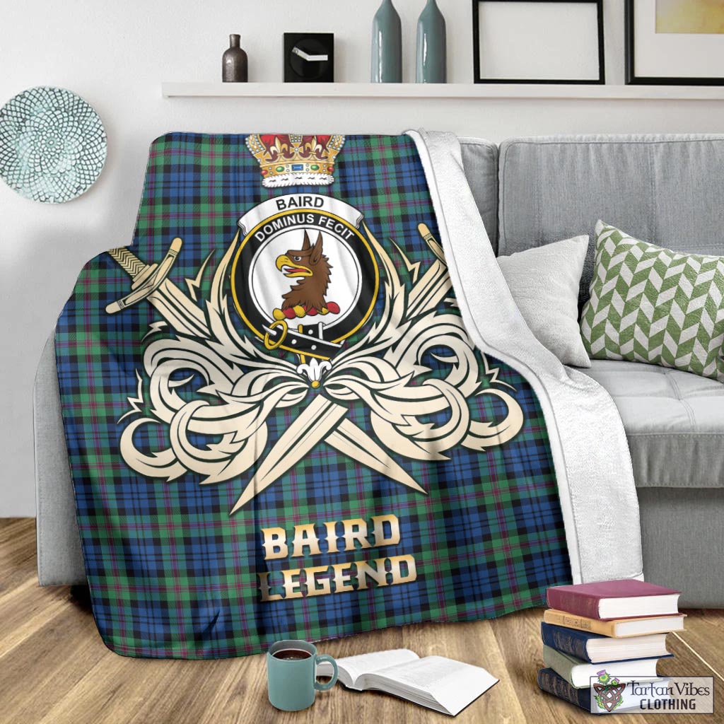 Tartan Vibes Clothing Baird Ancient Tartan Blanket with Clan Crest and the Golden Sword of Courageous Legacy