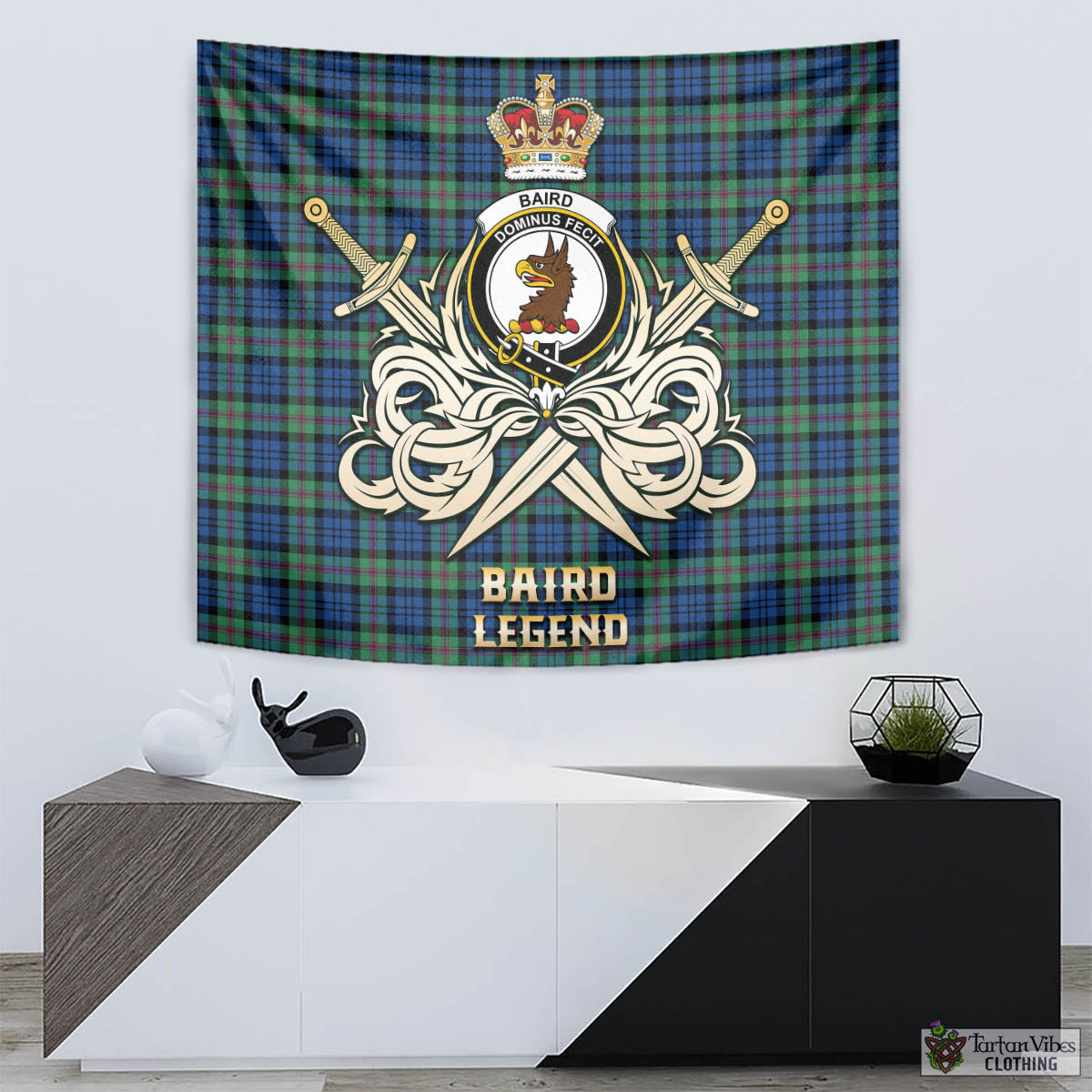 Tartan Vibes Clothing Baird Ancient Tartan Tapestry with Clan Crest and the Golden Sword of Courageous Legacy