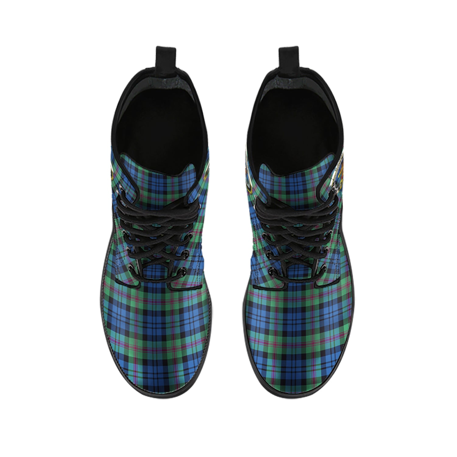 Baird Ancient Tartan Leather Boots with Family Crest - Tartanvibesclothing