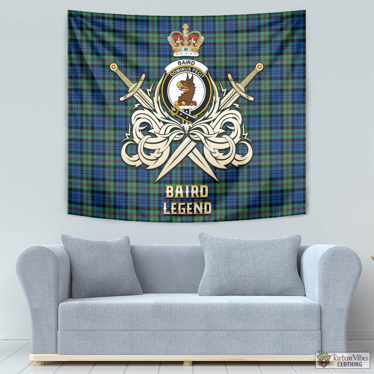 Tartan Vibes Clothing Baird Ancient Tartan Tapestry with Clan Crest and the Golden Sword of Courageous Legacy