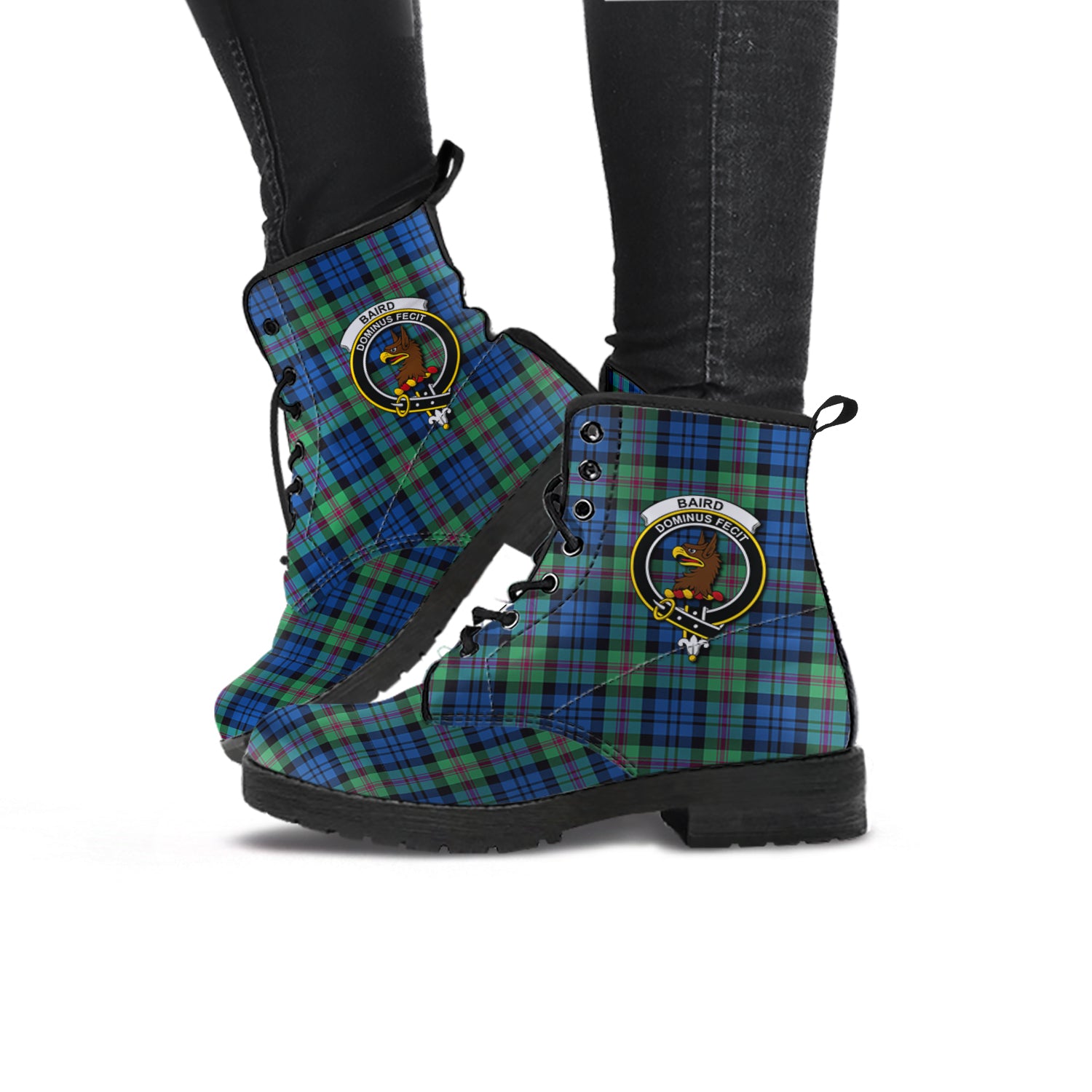 Baird Ancient Tartan Leather Boots with Family Crest - Tartanvibesclothing