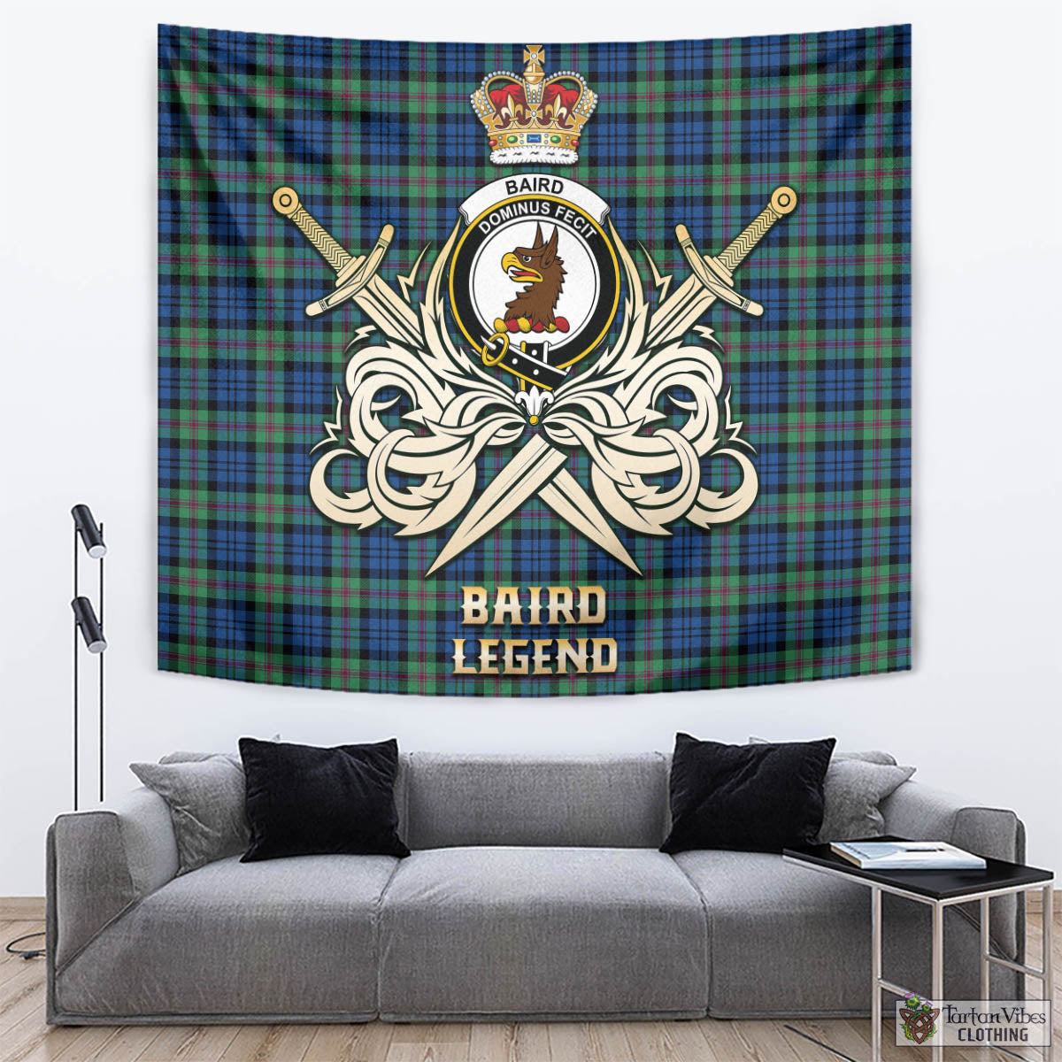 Tartan Vibes Clothing Baird Ancient Tartan Tapestry with Clan Crest and the Golden Sword of Courageous Legacy