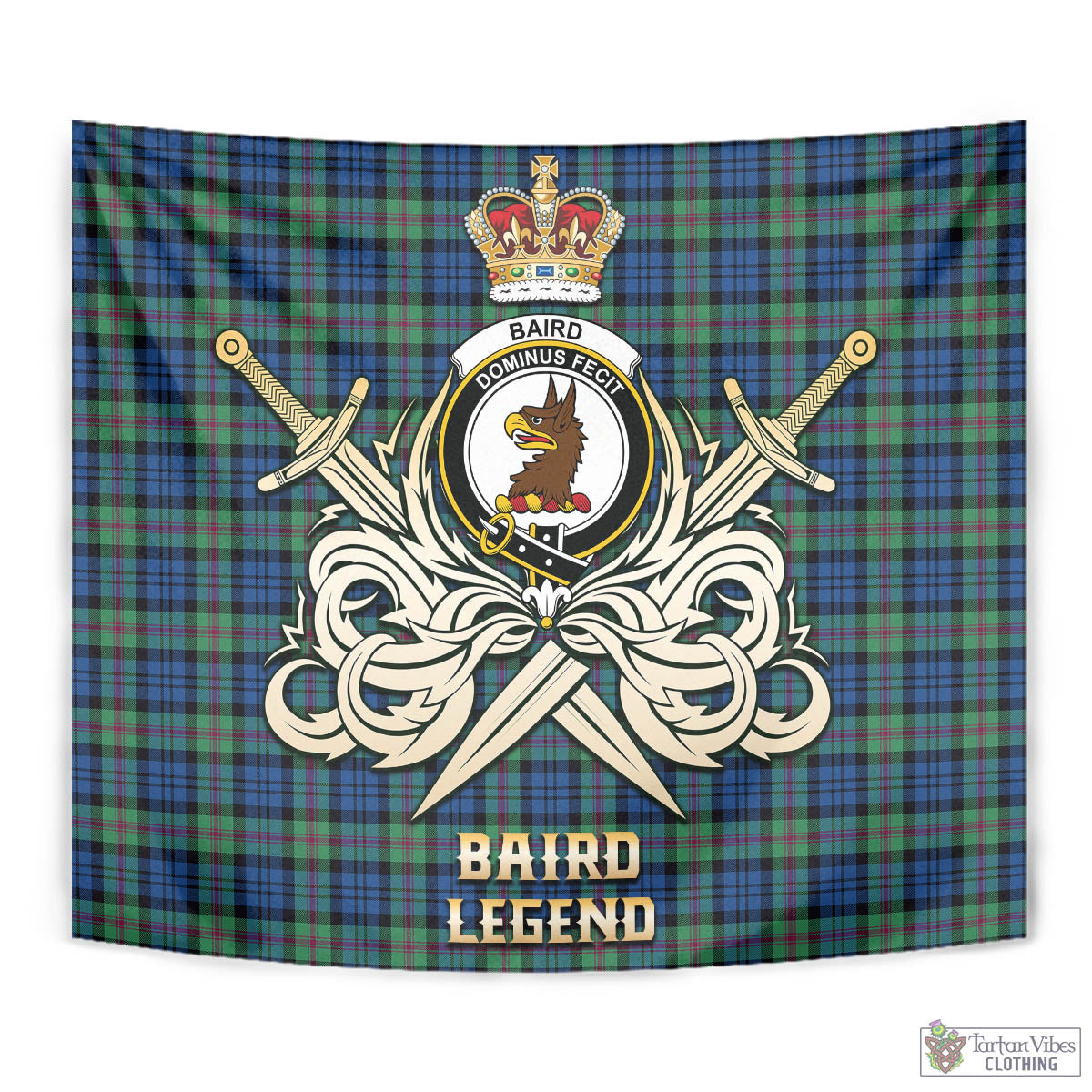 Tartan Vibes Clothing Baird Ancient Tartan Tapestry with Clan Crest and the Golden Sword of Courageous Legacy