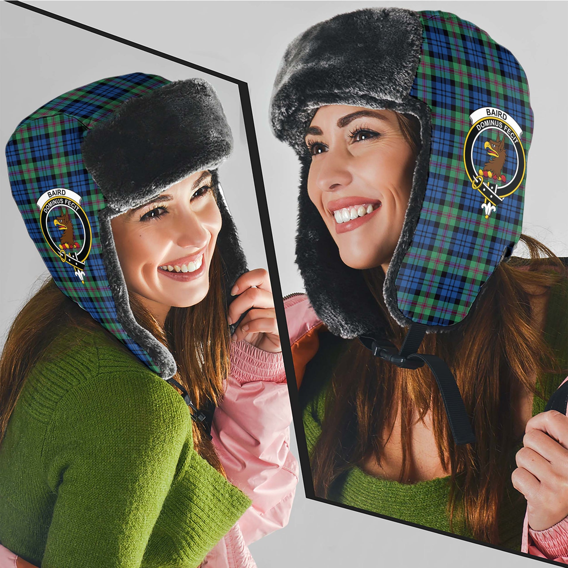 Baird Ancient Tartan Winter Trapper Hat with Family Crest - Tartanvibesclothing