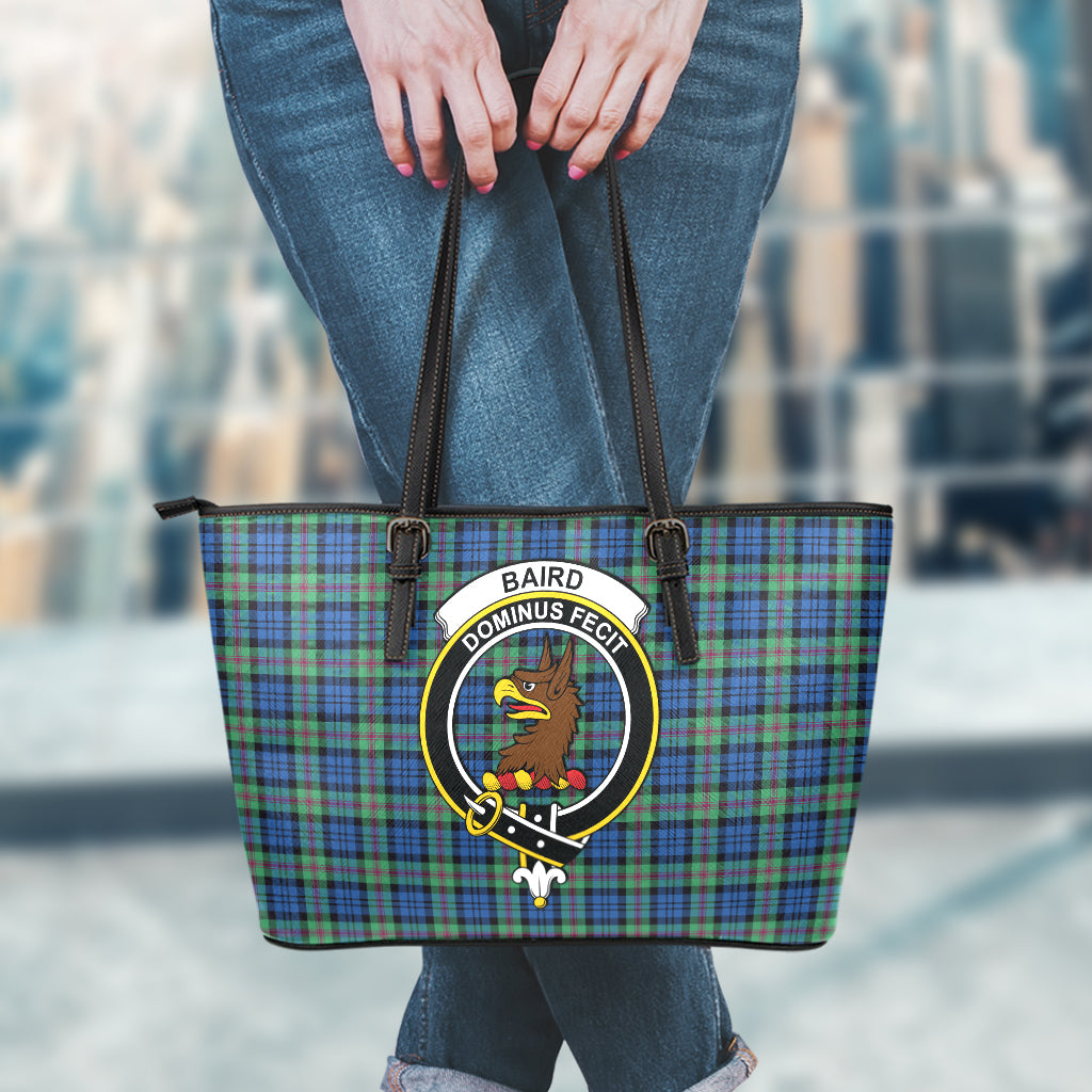 Baird Ancient Tartan Leather Tote Bag with Family Crest - Tartanvibesclothing