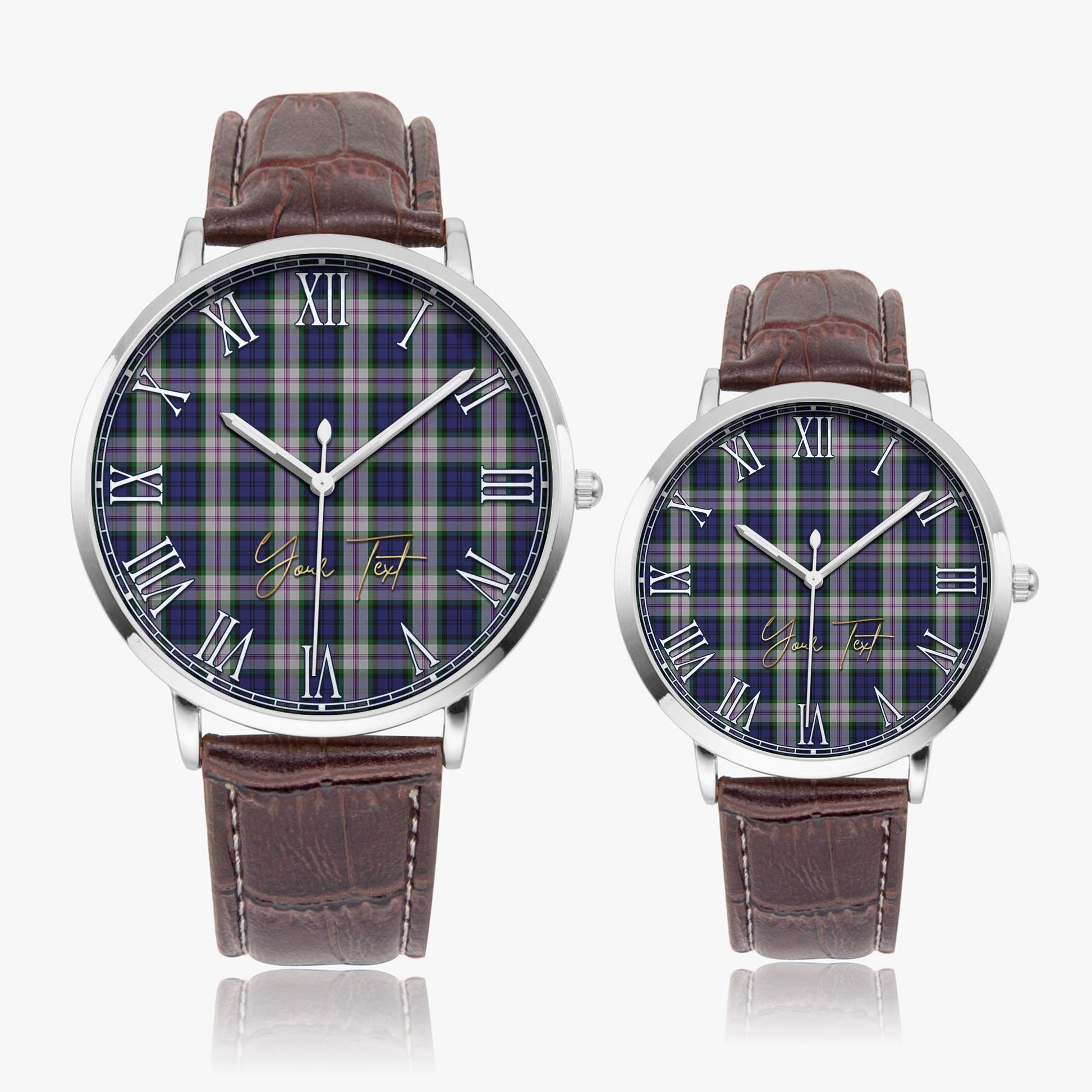 Baird Dress Tartan Personalized Your Text Leather Trap Quartz Watch Ultra Thin Silver Case With Brown Leather Strap - Tartanvibesclothing