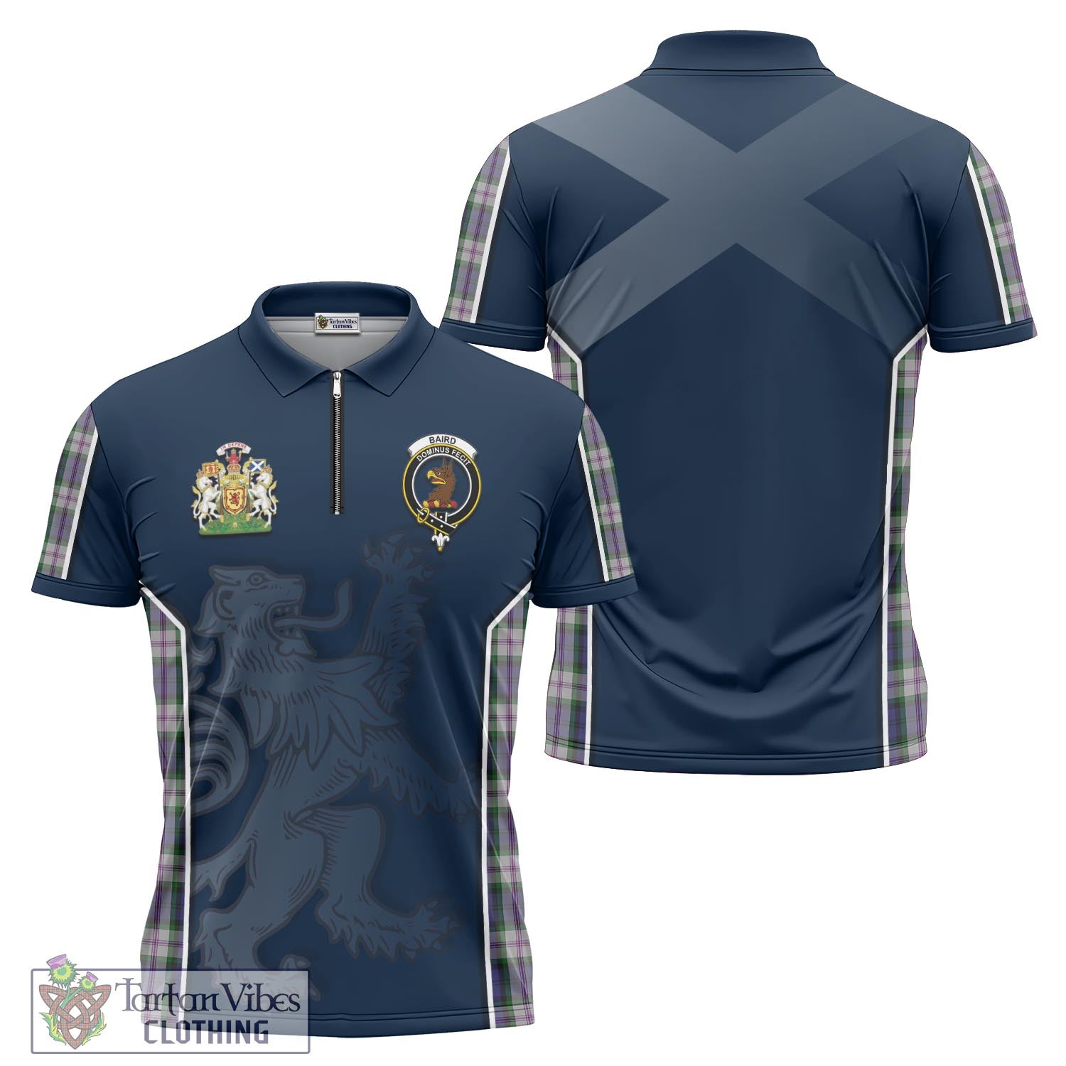 Tartan Vibes Clothing Baird Dress Tartan Zipper Polo Shirt with Family Crest and Lion Rampant Vibes Sport Style