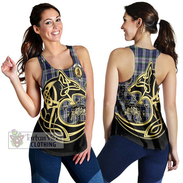 Baird Dress Tartan Women's Racerback Tanks with Family Crest Celtic Wolf Style