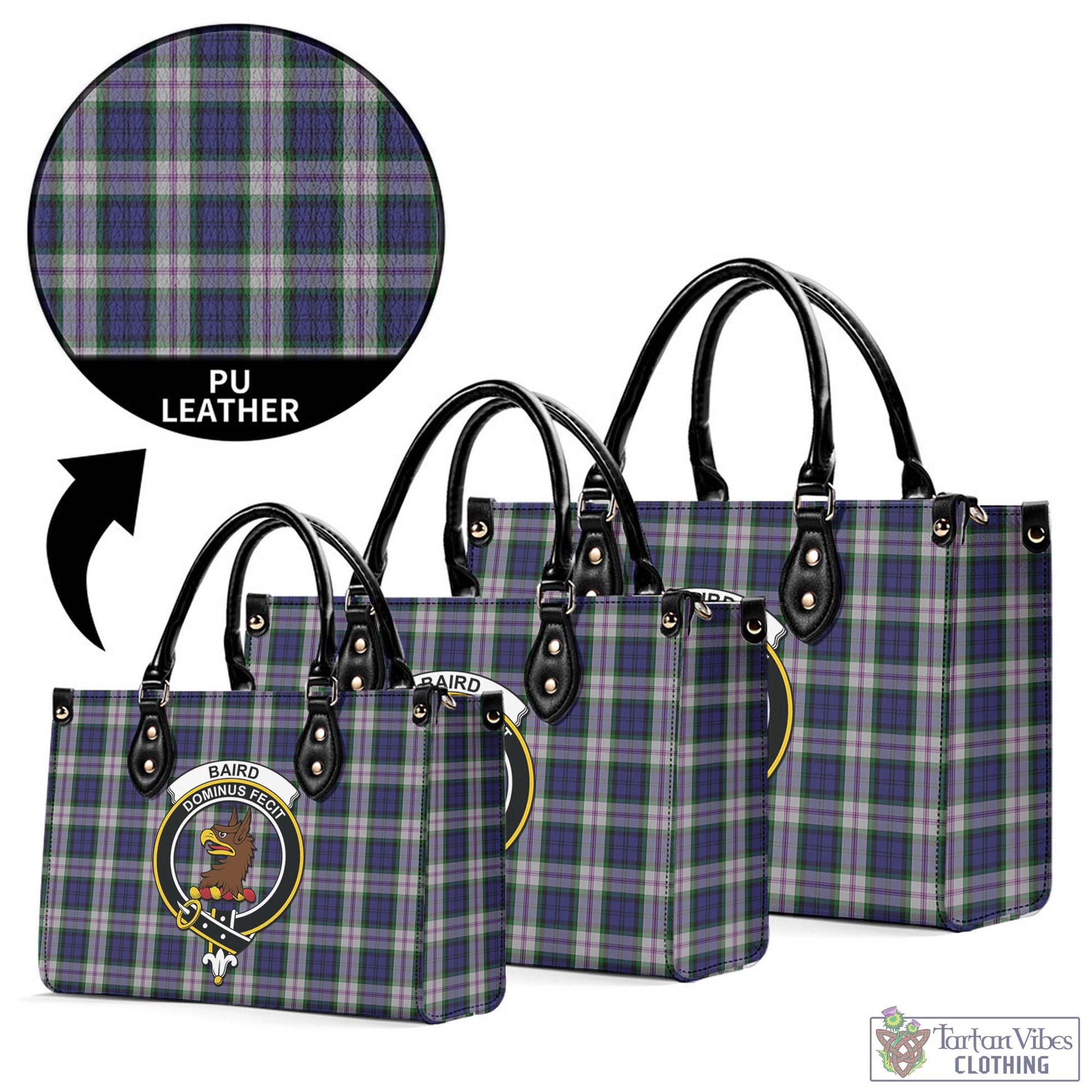 Tartan Vibes Clothing Baird Dress Tartan Luxury Leather Handbags with Family Crest