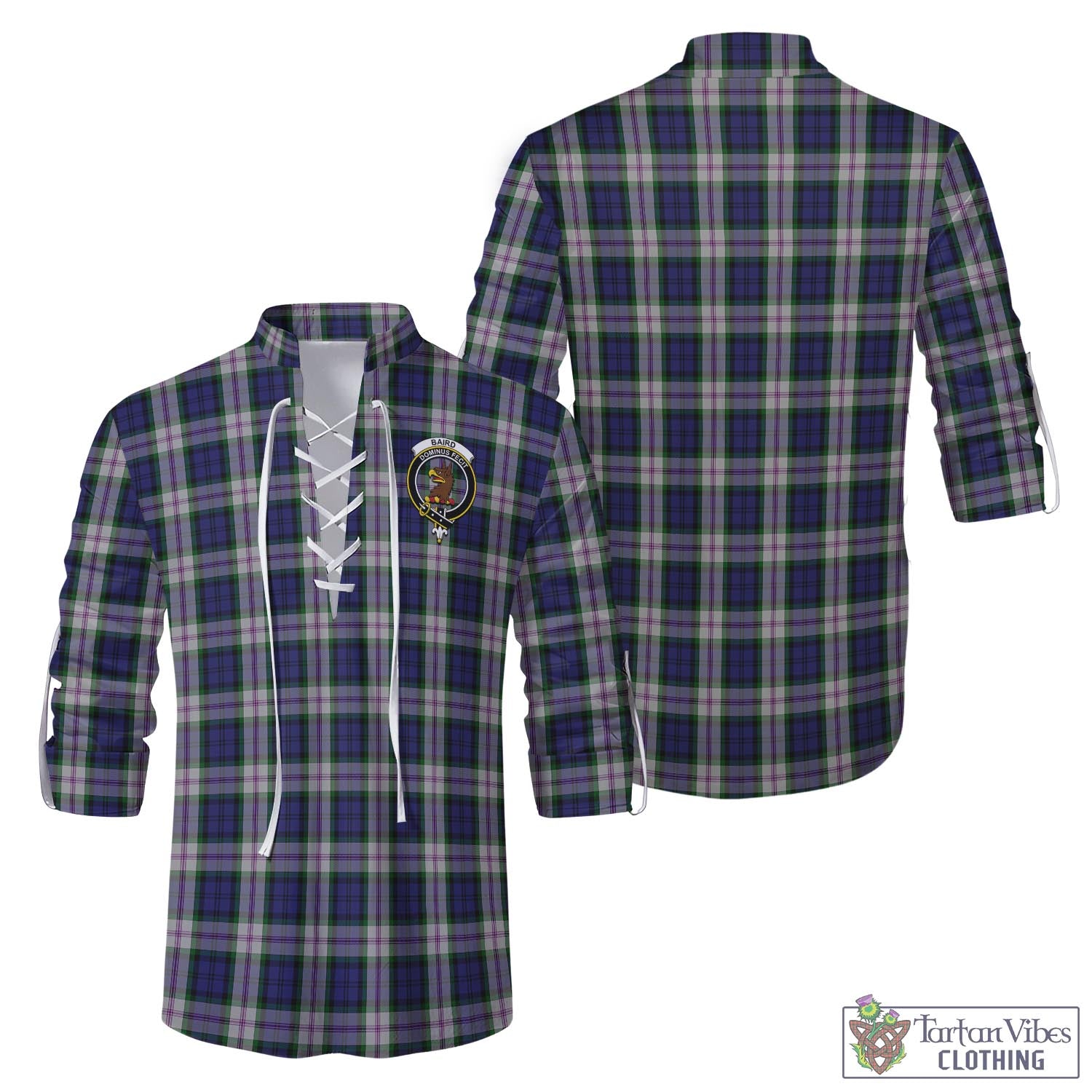 Tartan Vibes Clothing Baird Dress Tartan Men's Scottish Traditional Jacobite Ghillie Kilt Shirt with Family Crest