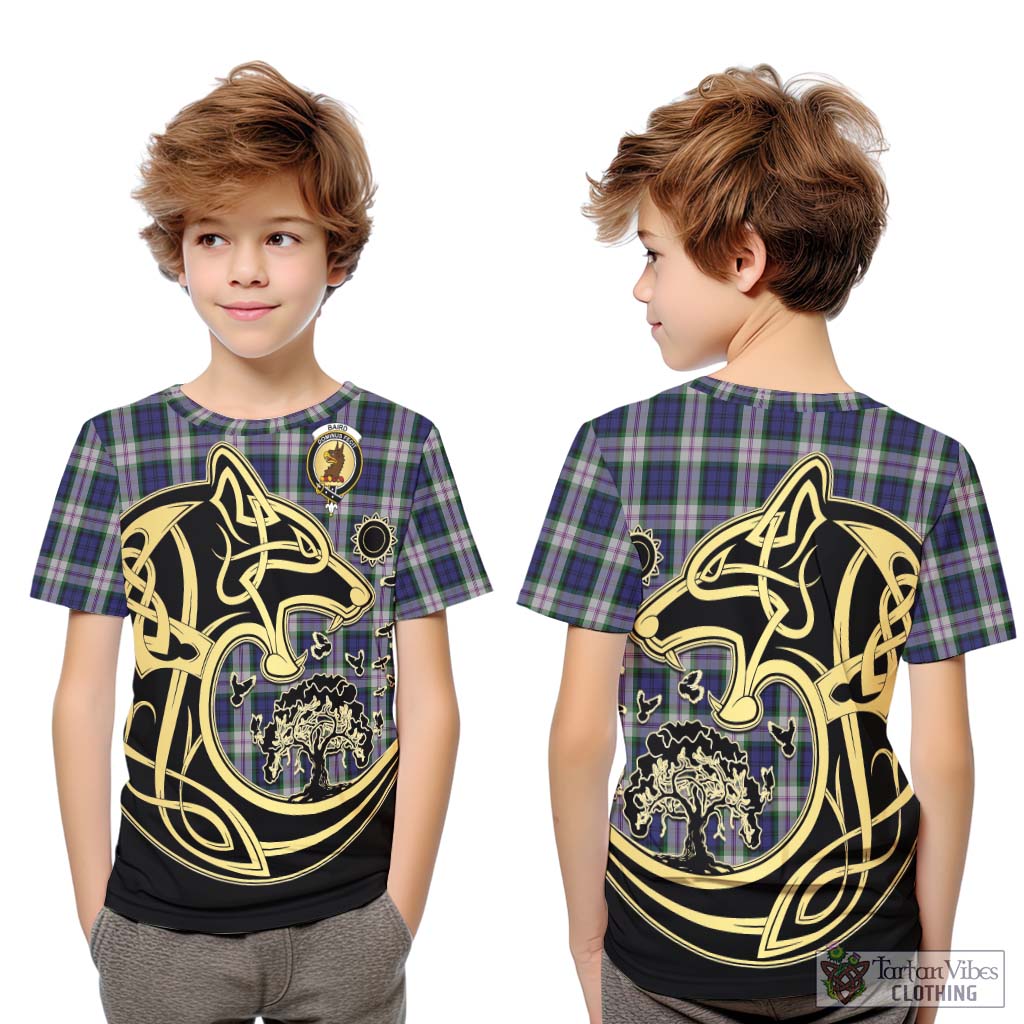 Tartan Vibes Clothing Baird Dress Tartan Kid T-Shirt with Family Crest Celtic Wolf Style