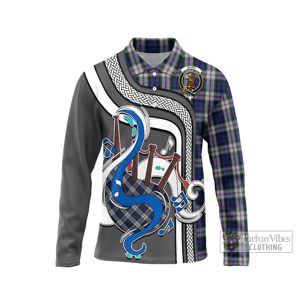 Tartan Vibes Clothing Baird Dress Tartan Long Sleeve Polo Shirt with Epic Bagpipe Style