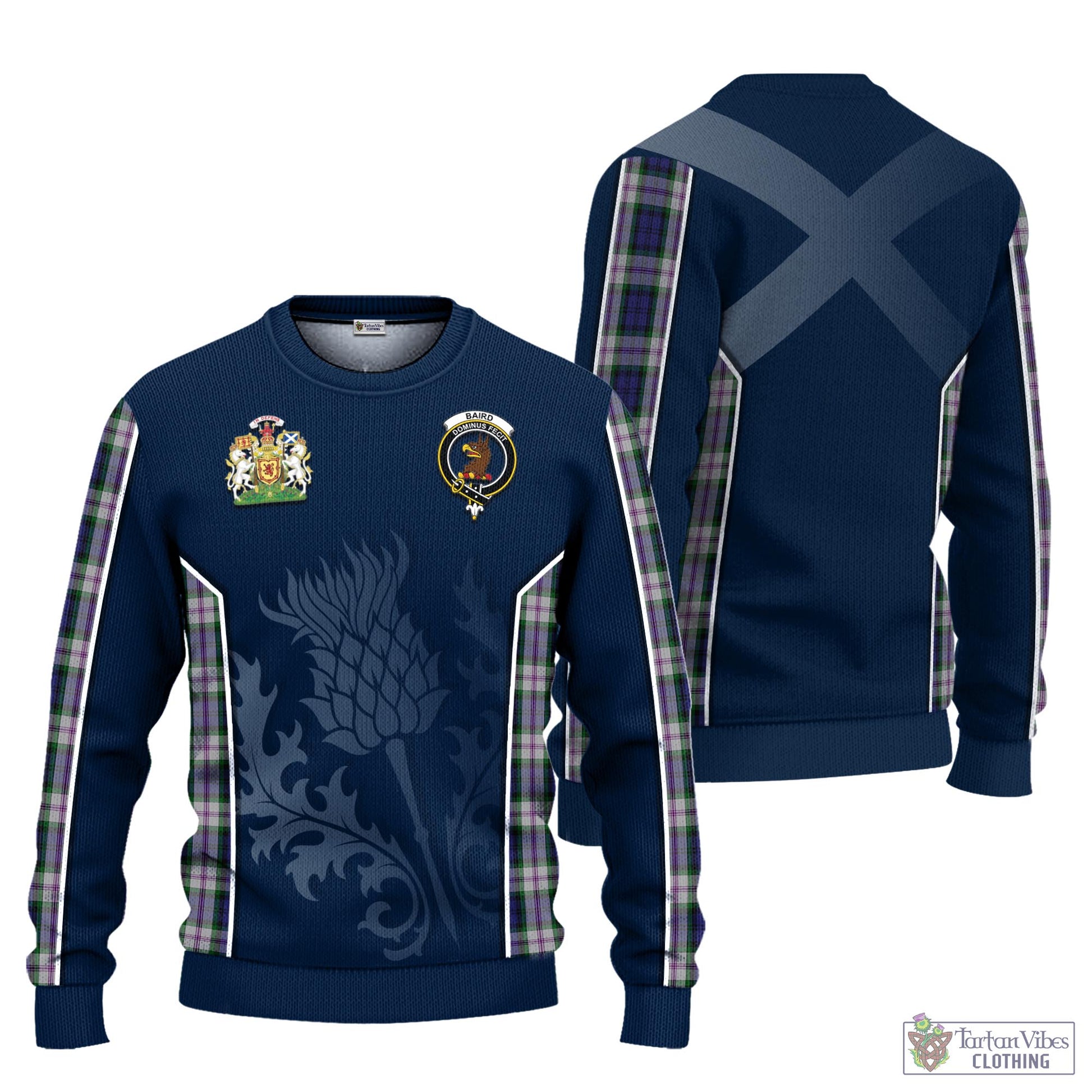 Tartan Vibes Clothing Baird Dress Tartan Knitted Sweatshirt with Family Crest and Scottish Thistle Vibes Sport Style