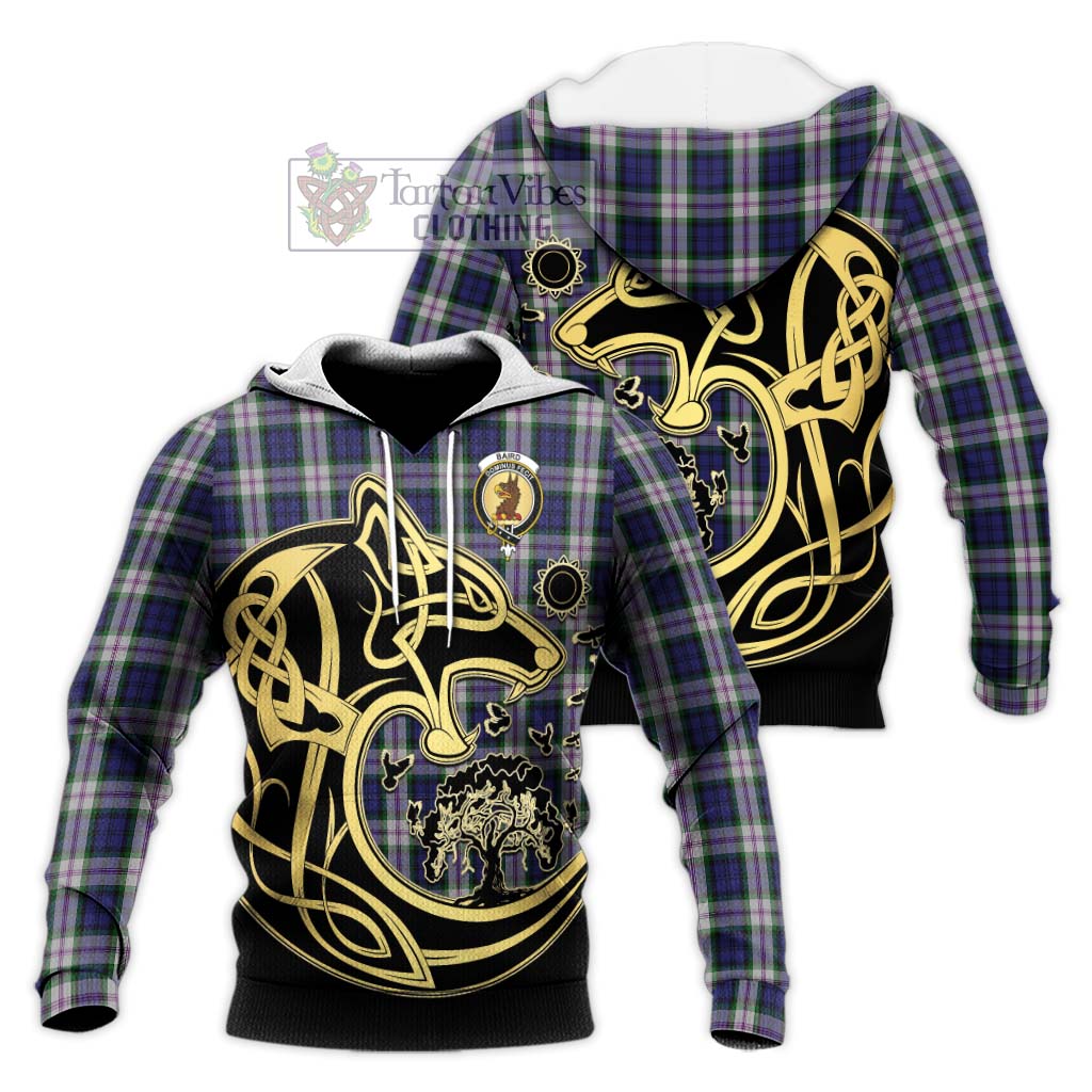 Tartan Vibes Clothing Baird Dress Tartan Knitted Hoodie with Family Crest Celtic Wolf Style