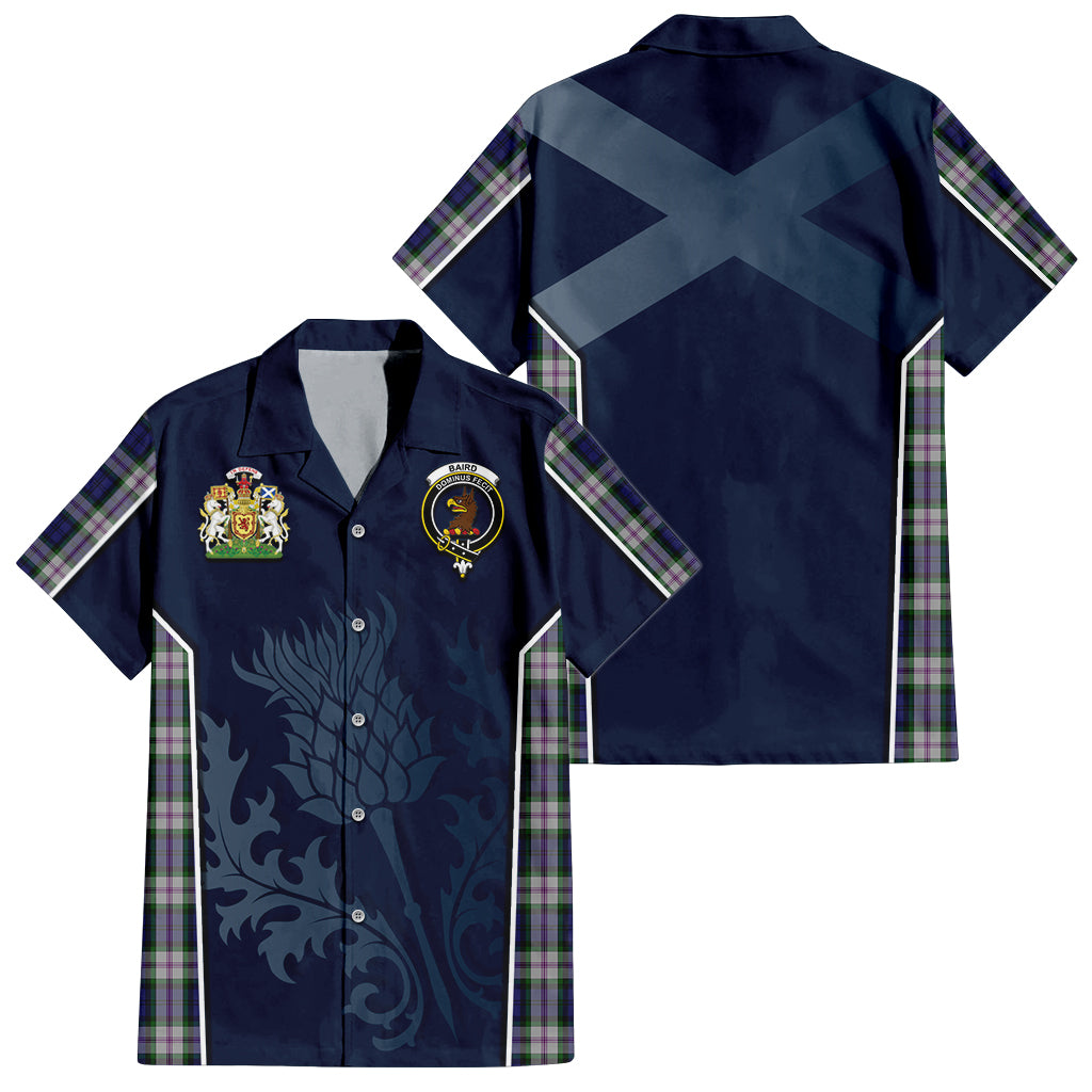 Tartan Vibes Clothing Baird Dress Tartan Short Sleeve Button Up Shirt with Family Crest and Scottish Thistle Vibes Sport Style