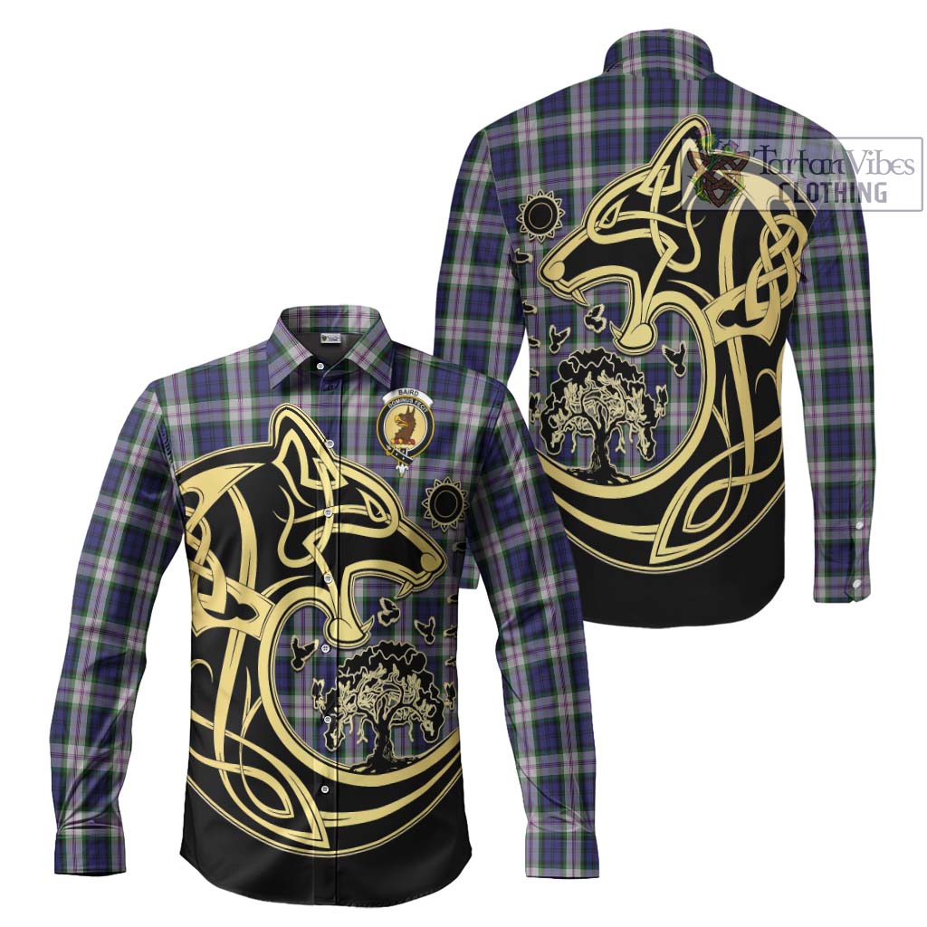 Tartan Vibes Clothing Baird Dress Tartan Long Sleeve Button Shirt with Family Crest Celtic Wolf Style