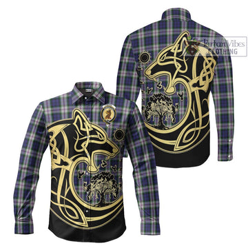 Baird Dress Tartan Long Sleeve Button Shirt with Family Crest Celtic Wolf Style