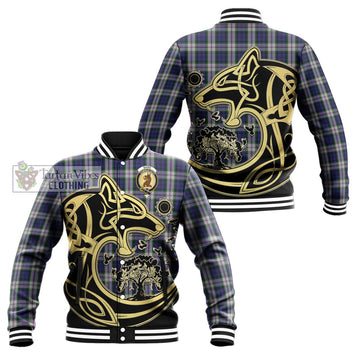 Baird Dress Tartan Baseball Jacket with Family Crest Celtic Wolf Style