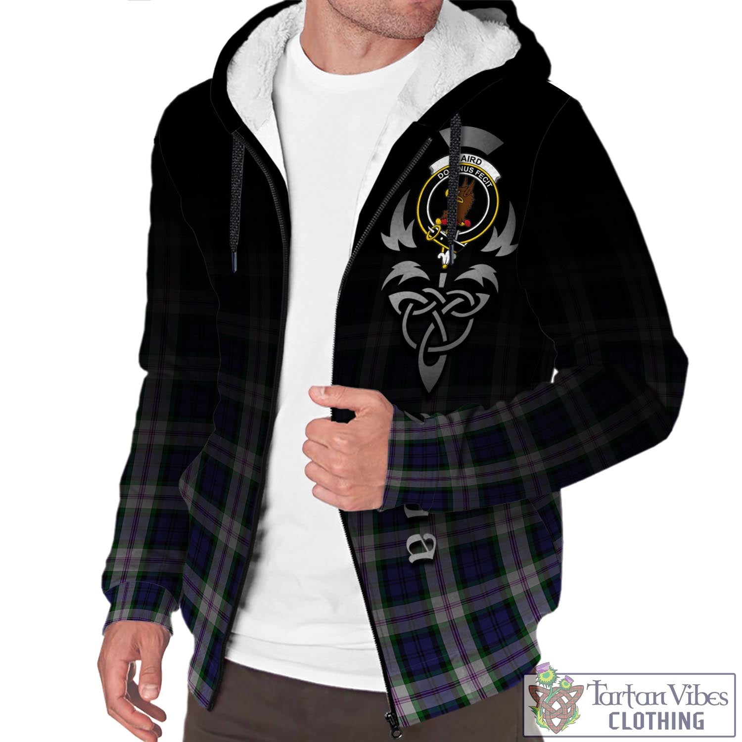 Tartan Vibes Clothing Baird Dress Tartan Sherpa Hoodie Featuring Alba Gu Brath Family Crest Celtic Inspired