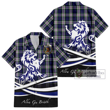 Baird Dress Tartan Short Sleeve Button Shirt with Alba Gu Brath Regal Lion Emblem