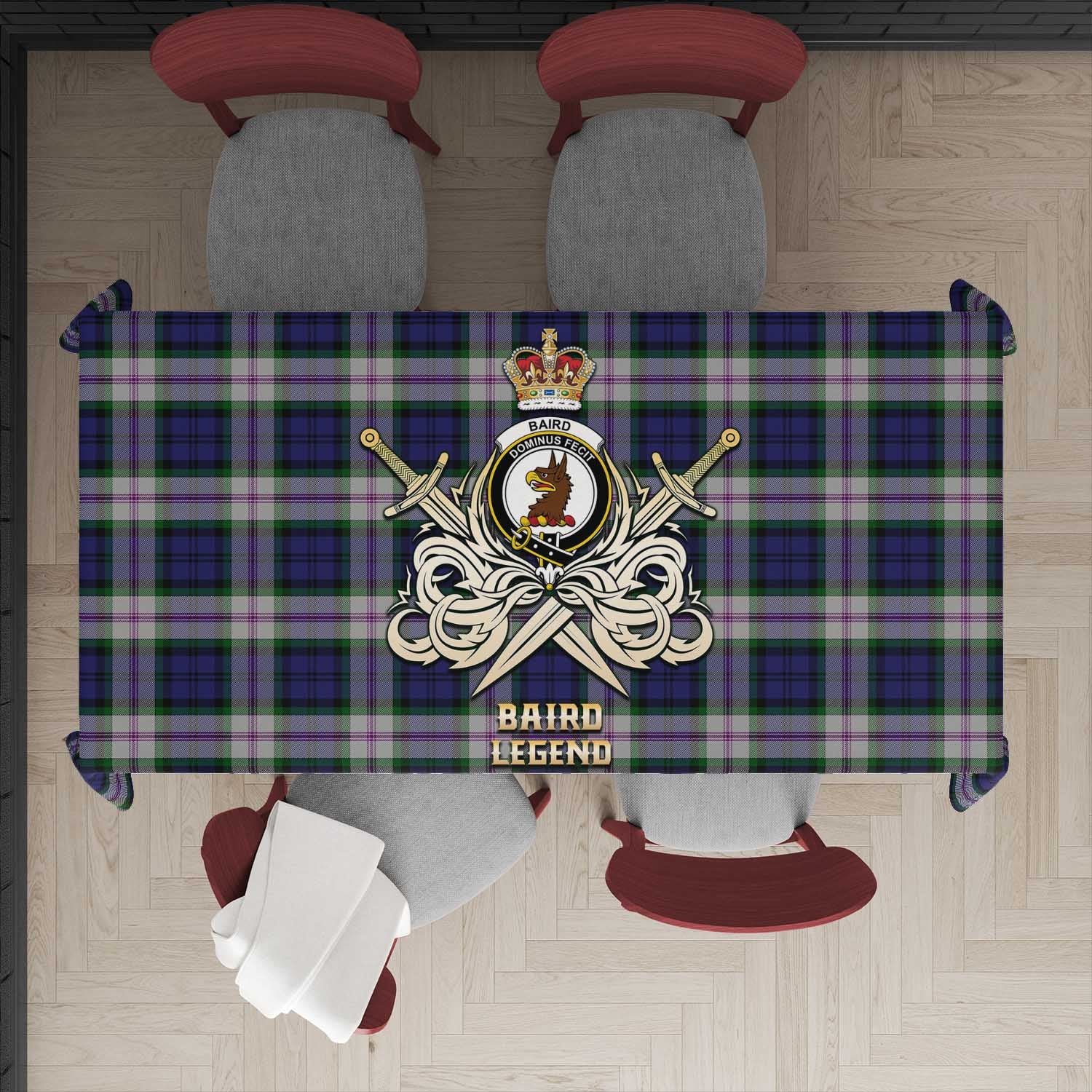 Tartan Vibes Clothing Baird Dress Tartan Tablecloth with Clan Crest and the Golden Sword of Courageous Legacy