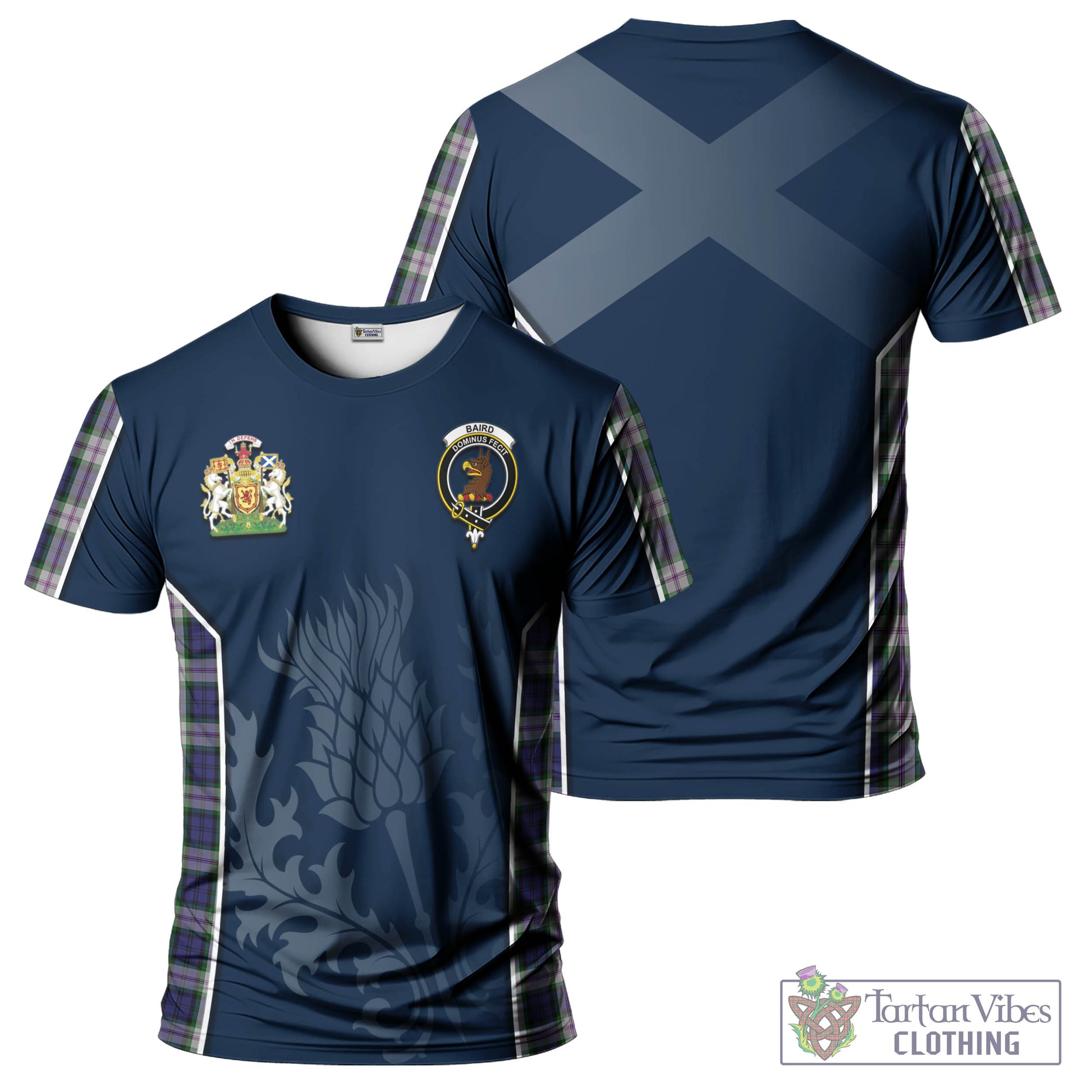 Tartan Vibes Clothing Baird Dress Tartan T-Shirt with Family Crest and Scottish Thistle Vibes Sport Style