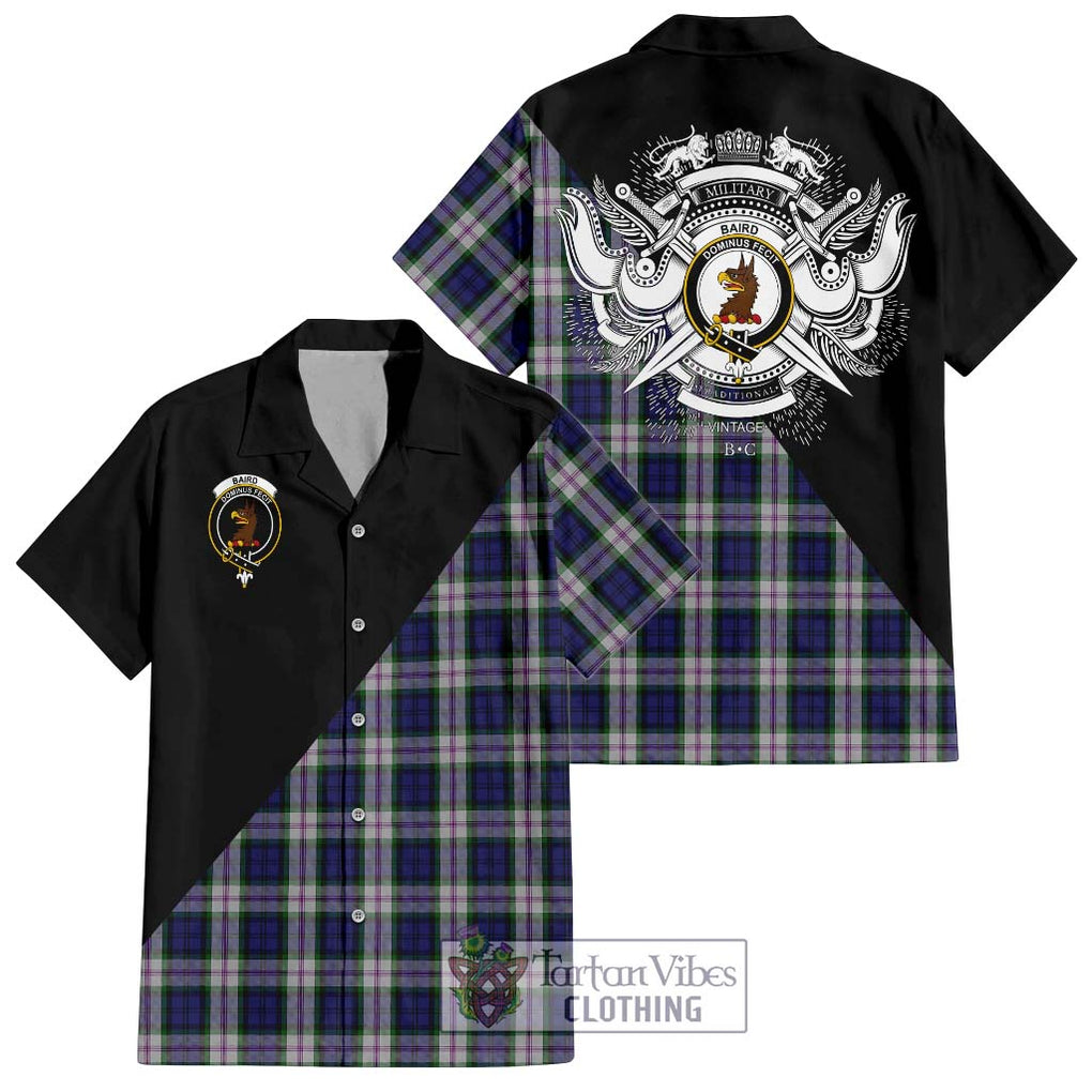 Baird Dress Tartan Short Sleeve Button Shirt with Family Crest and Military Logo Style Kid - Tartanvibesclothing Shop