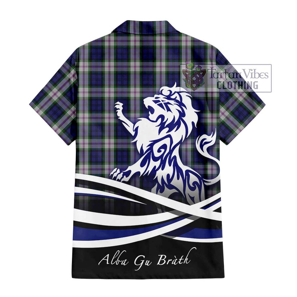 Baird Dress Tartan Short Sleeve Button Shirt with Alba Gu Brath Regal Lion Emblem - Tartanvibesclothing Shop