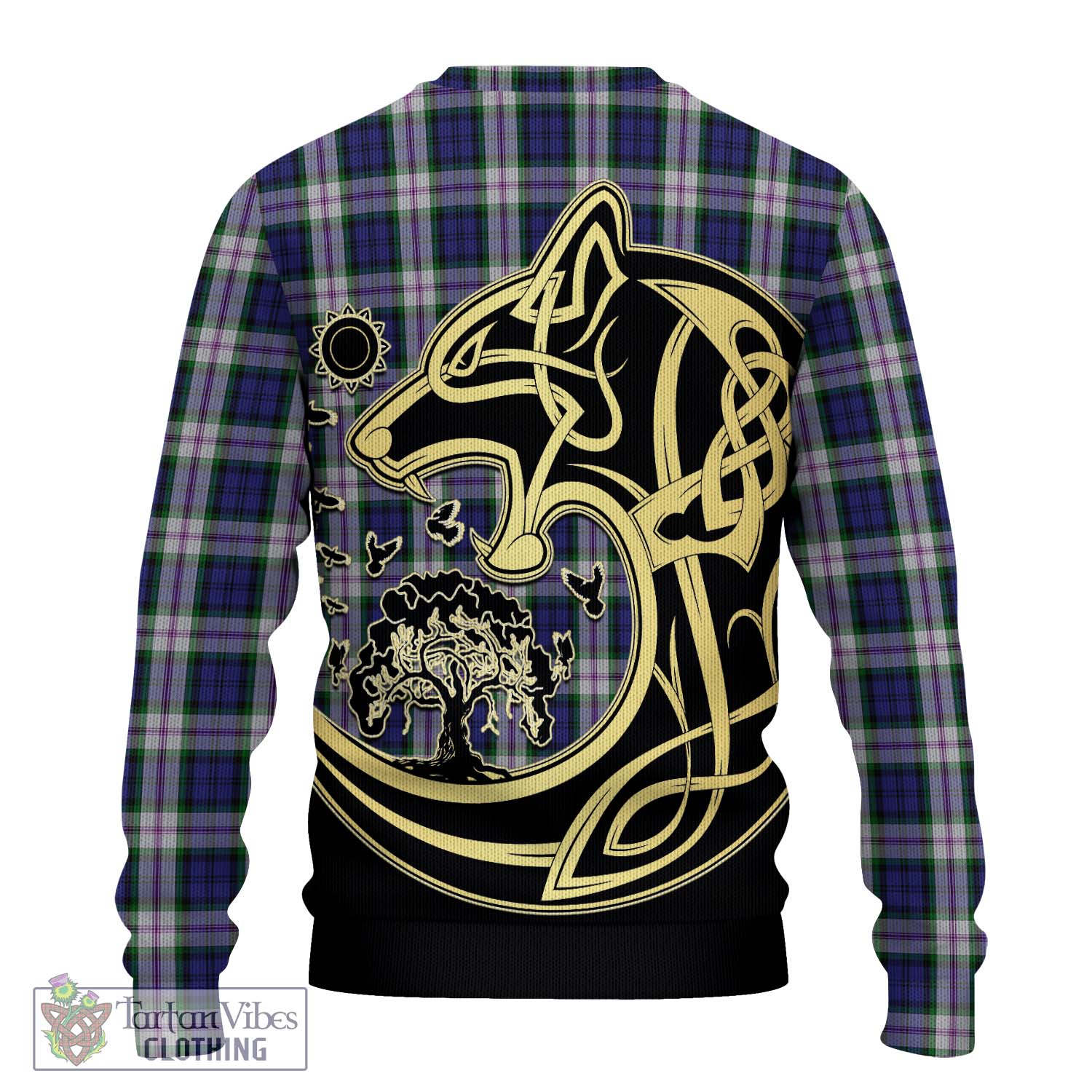 Tartan Vibes Clothing Baird Dress Tartan Knitted Sweater with Family Crest Celtic Wolf Style