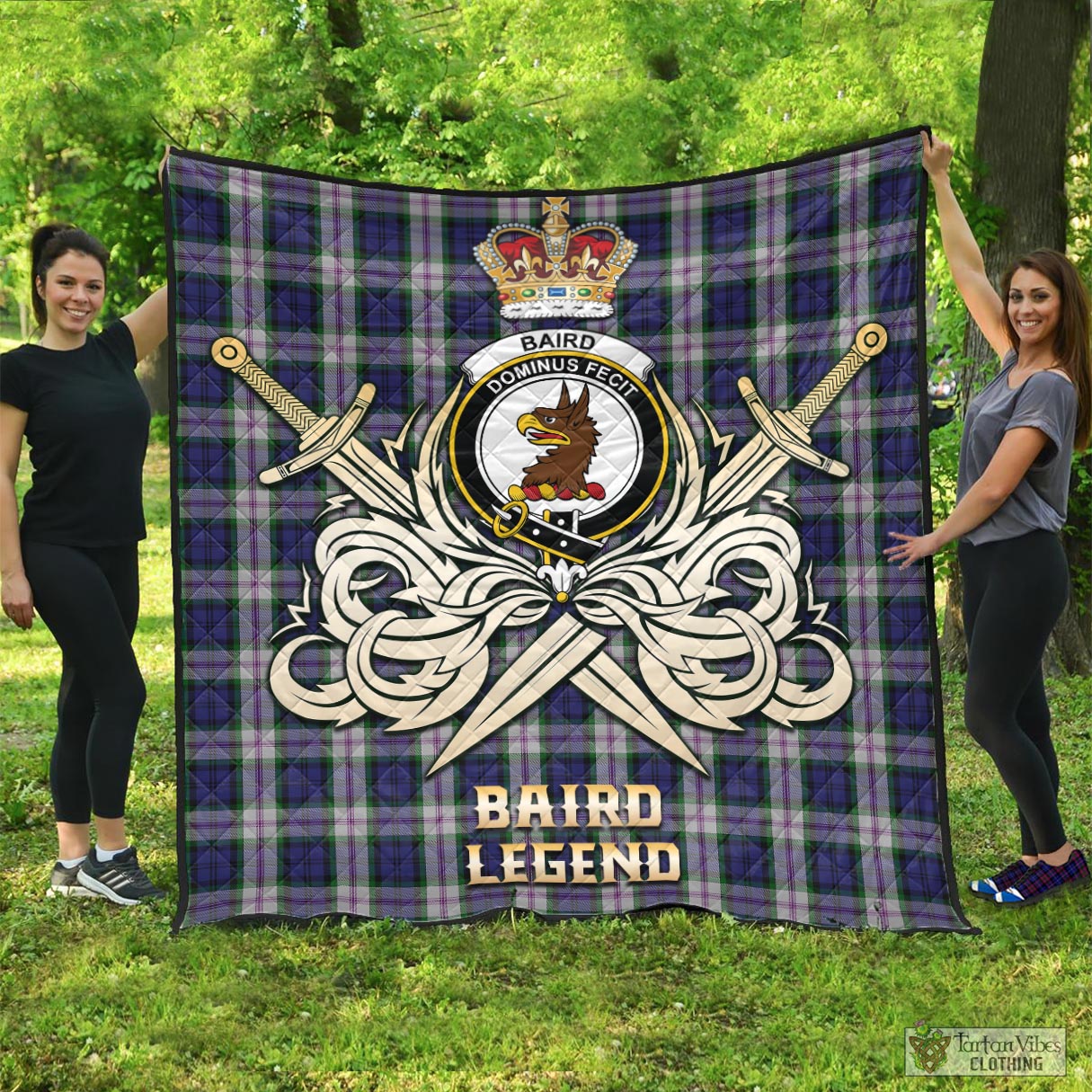 Tartan Vibes Clothing Baird Dress Tartan Quilt with Clan Crest and the Golden Sword of Courageous Legacy