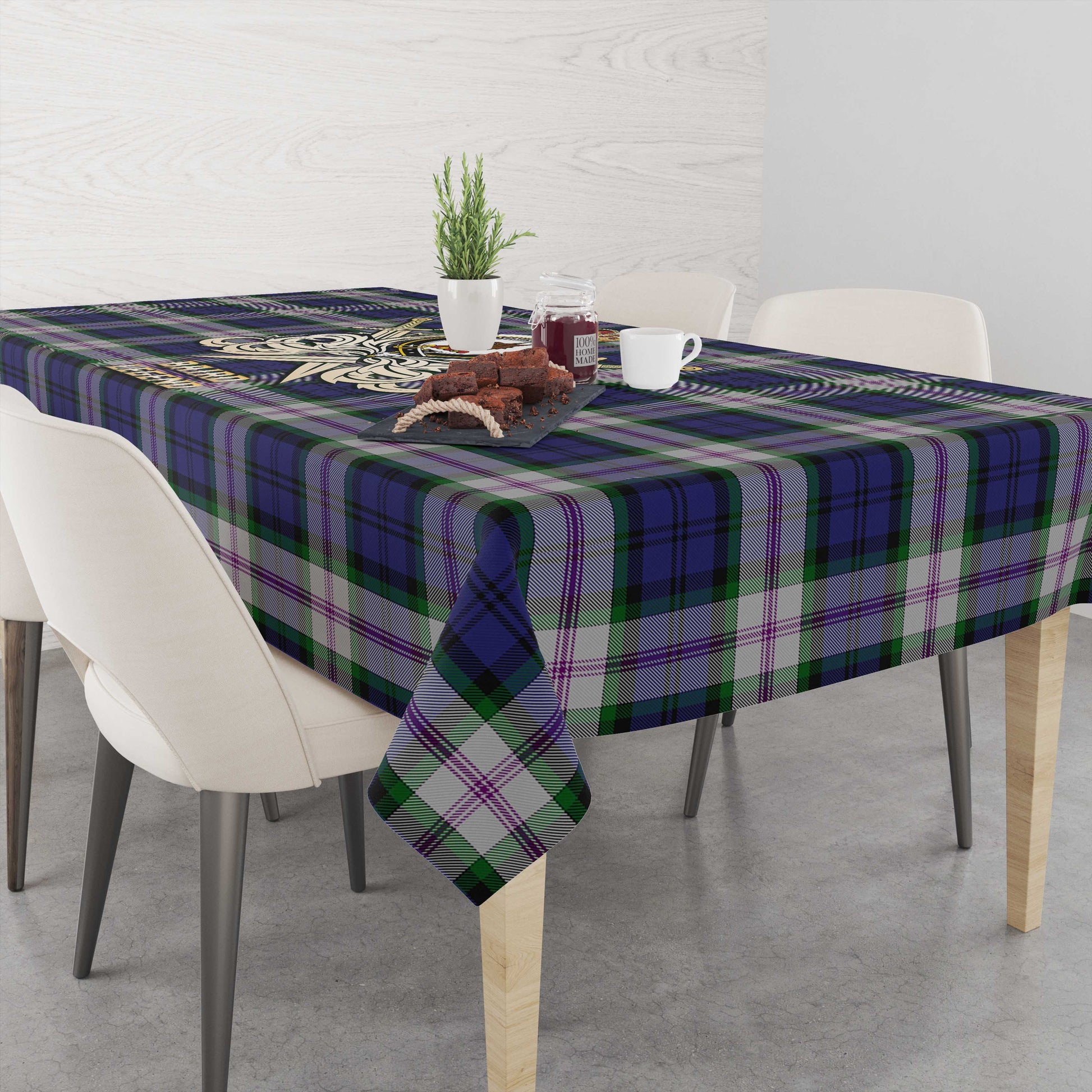 Tartan Vibes Clothing Baird Dress Tartan Tablecloth with Clan Crest and the Golden Sword of Courageous Legacy