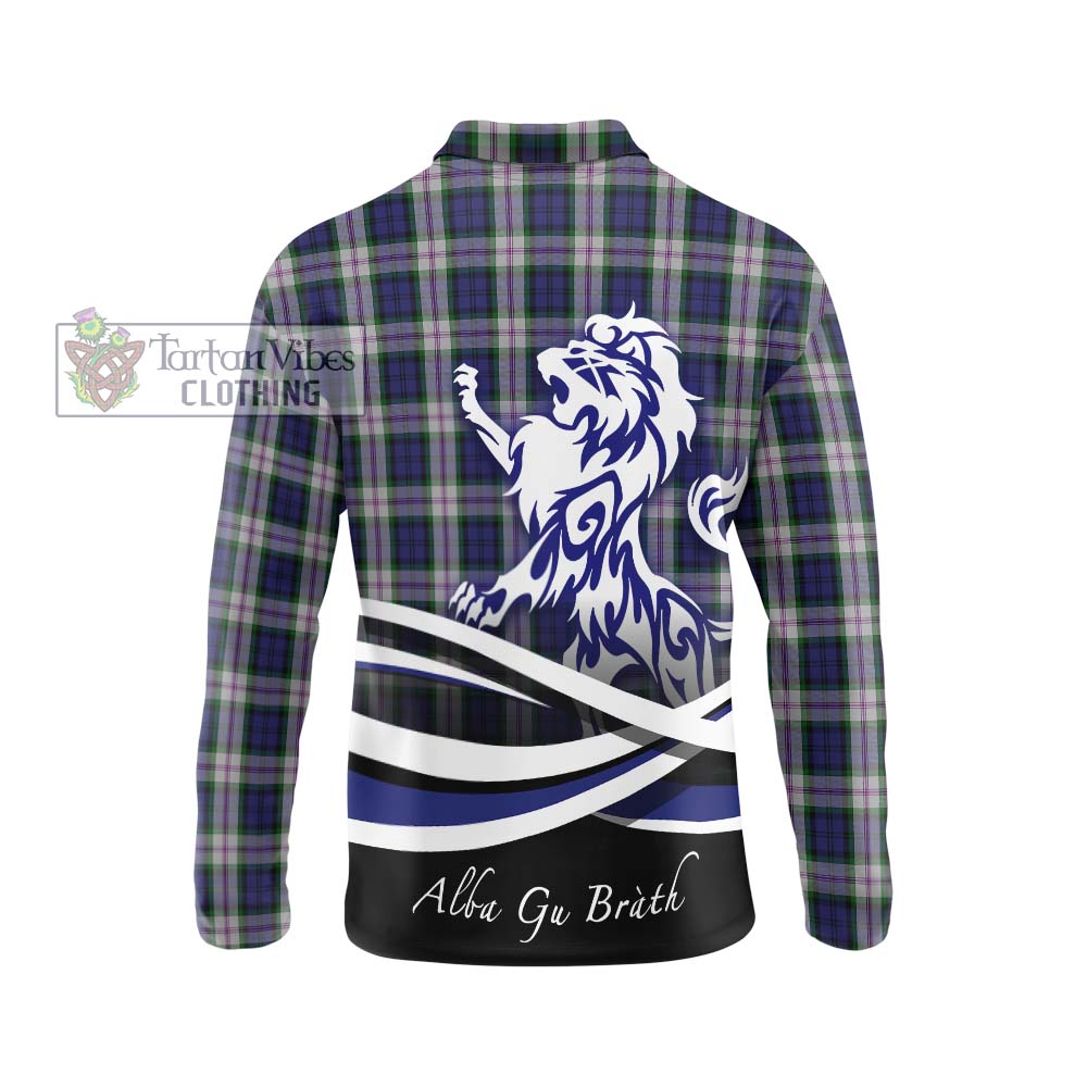 Baird Dress Tartan Long Sleeve Polo Shirt with Alba Gu Brath Regal Lion Emblem - Tartanvibesclothing Shop