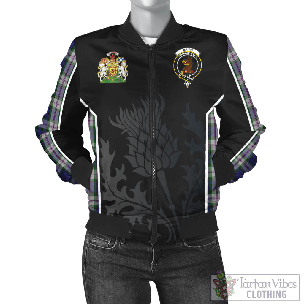 Tartan Vibes Clothing Baird Dress Tartan Bomber Jacket with Family Crest and Scottish Thistle Vibes Sport Style