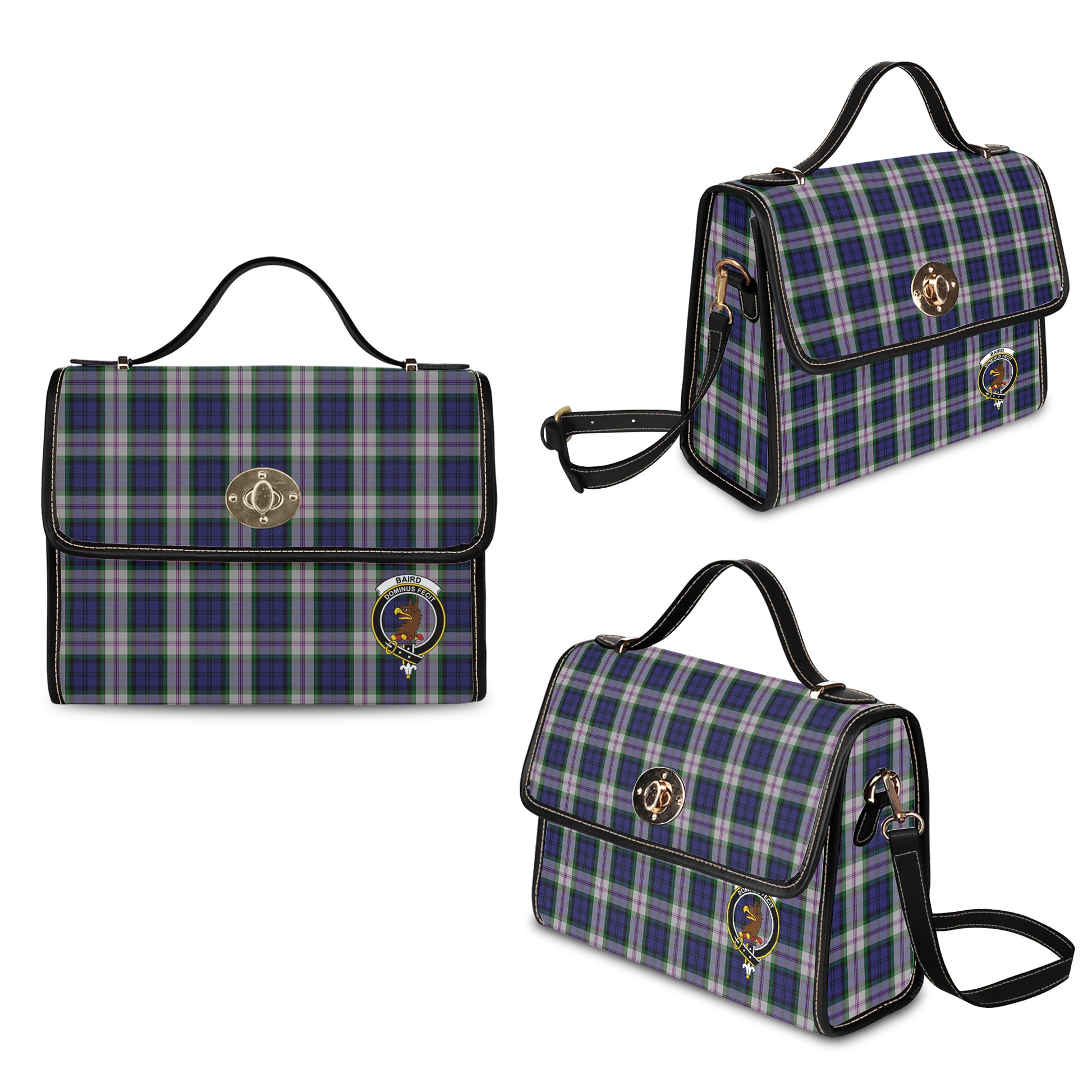 Baird Dress Tartan Leather Strap Waterproof Canvas Bag with Family Crest - Tartanvibesclothing