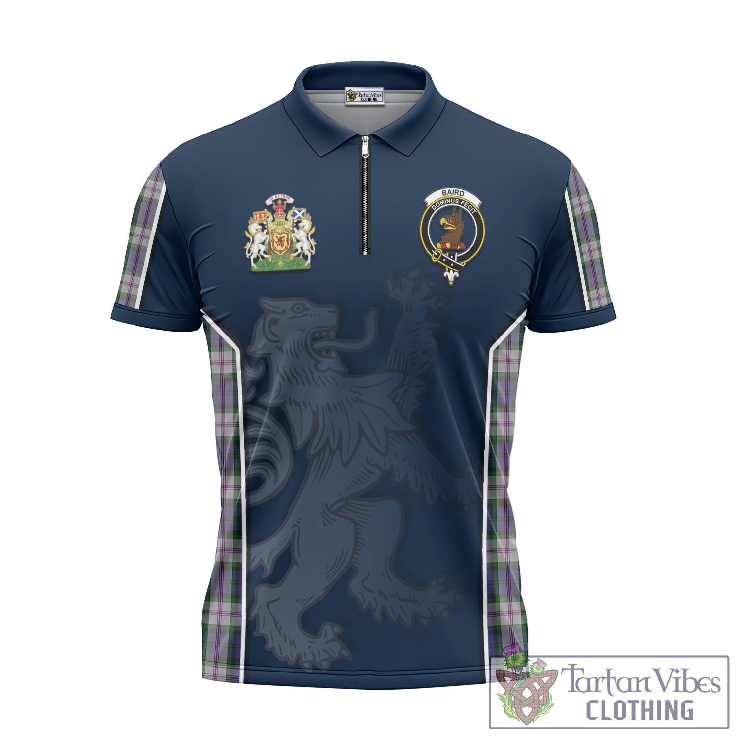 Tartan Vibes Clothing Baird Dress Tartan Zipper Polo Shirt with Family Crest and Lion Rampant Vibes Sport Style