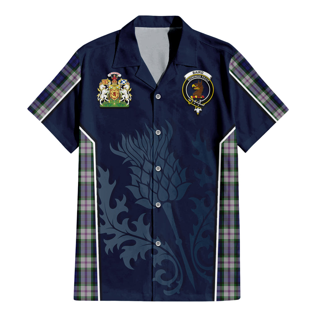 Tartan Vibes Clothing Baird Dress Tartan Short Sleeve Button Up Shirt with Family Crest and Scottish Thistle Vibes Sport Style