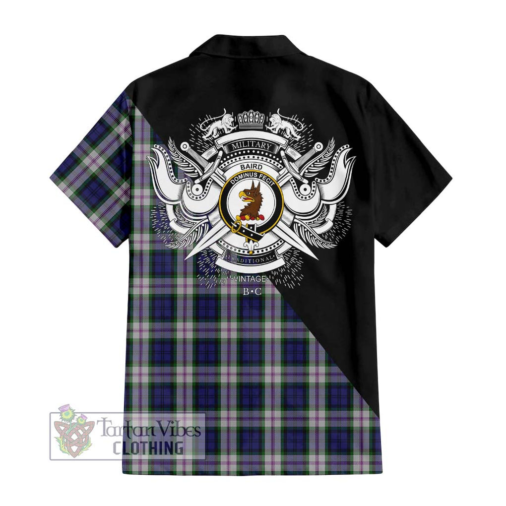 Baird Dress Tartan Short Sleeve Button Shirt with Family Crest and Military Logo Style - Tartanvibesclothing Shop