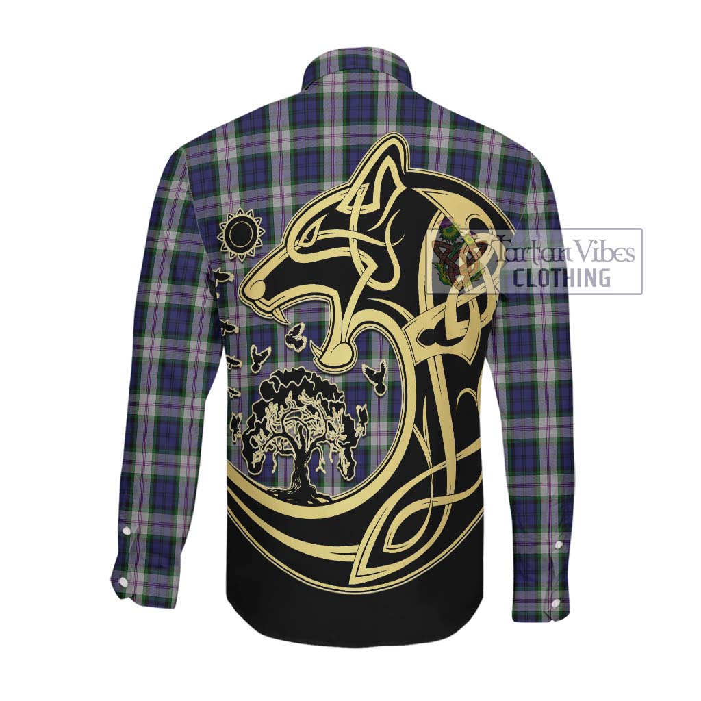 Tartan Vibes Clothing Baird Dress Tartan Long Sleeve Button Shirt with Family Crest Celtic Wolf Style