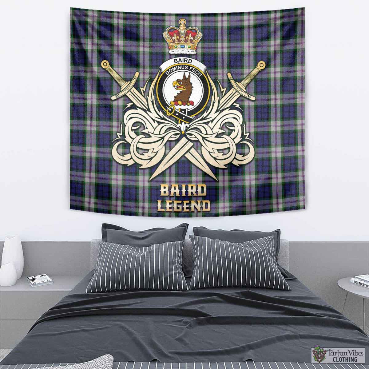 Tartan Vibes Clothing Baird Dress Tartan Tapestry with Clan Crest and the Golden Sword of Courageous Legacy