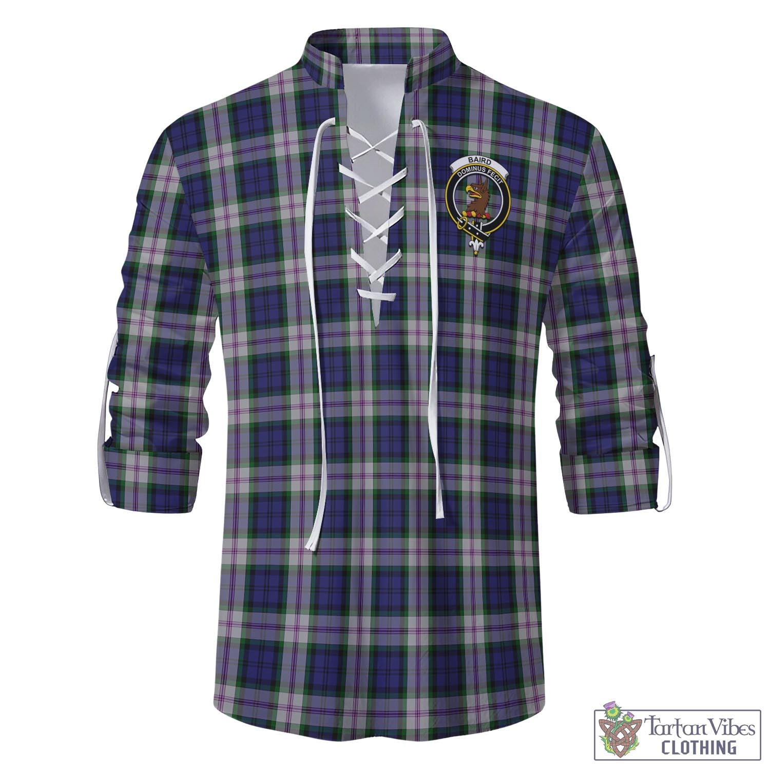 Tartan Vibes Clothing Baird Dress Tartan Men's Scottish Traditional Jacobite Ghillie Kilt Shirt with Family Crest