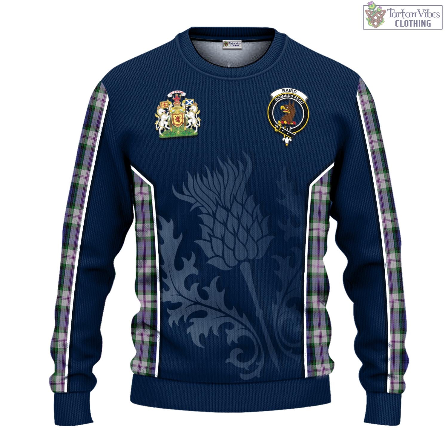 Tartan Vibes Clothing Baird Dress Tartan Knitted Sweatshirt with Family Crest and Scottish Thistle Vibes Sport Style