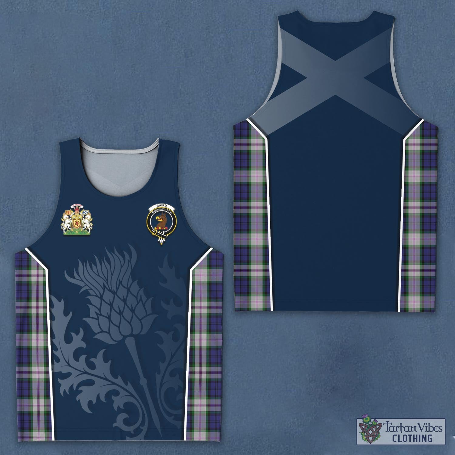 Tartan Vibes Clothing Baird Dress Tartan Men's Tanks Top with Family Crest and Scottish Thistle Vibes Sport Style