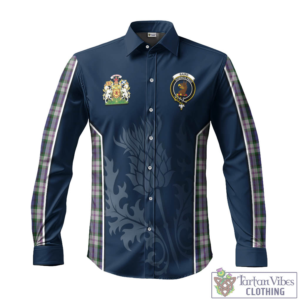 Tartan Vibes Clothing Baird Dress Tartan Long Sleeve Button Up Shirt with Family Crest and Scottish Thistle Vibes Sport Style