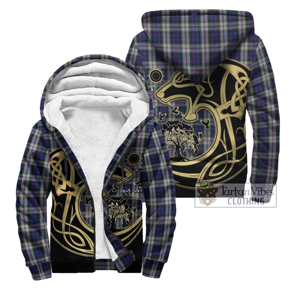Tartan Vibes Clothing Baird Dress Tartan Sherpa Hoodie with Family Crest Celtic Wolf Style