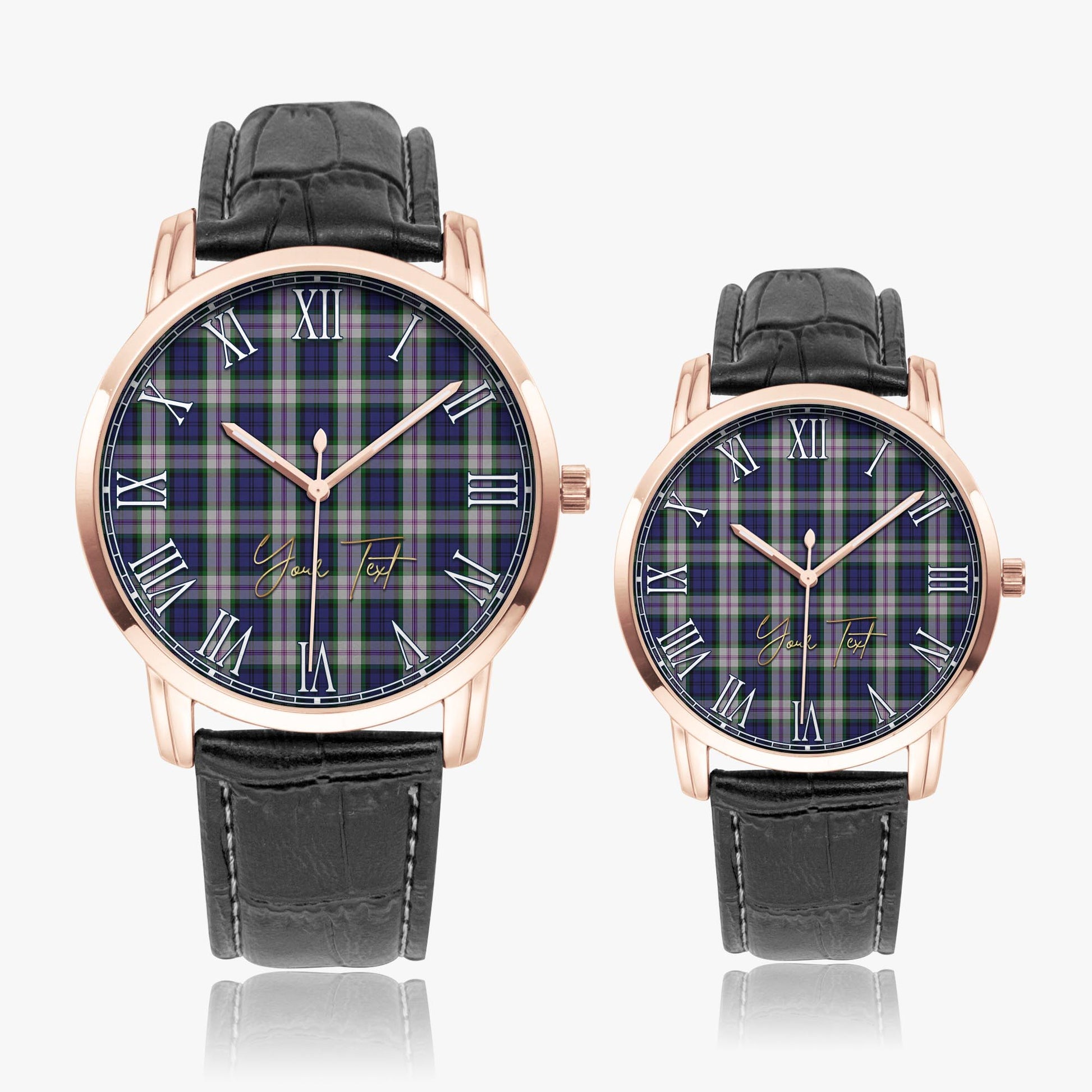 Baird Dress Tartan Personalized Your Text Leather Trap Quartz Watch Wide Type Rose Gold Case With Black Leather Strap - Tartanvibesclothing