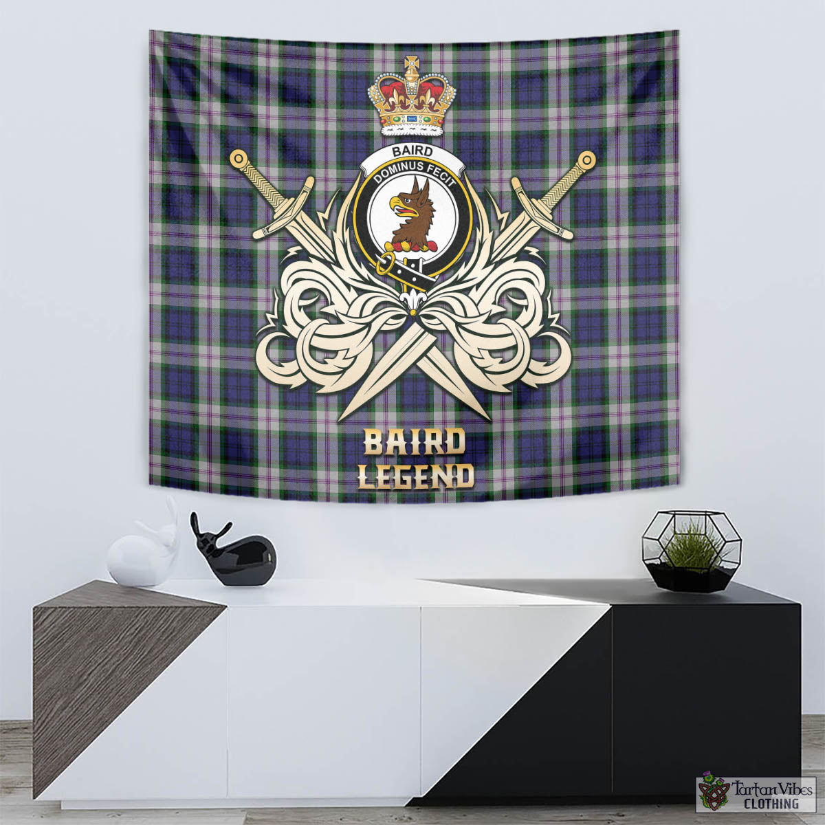 Tartan Vibes Clothing Baird Dress Tartan Tapestry with Clan Crest and the Golden Sword of Courageous Legacy