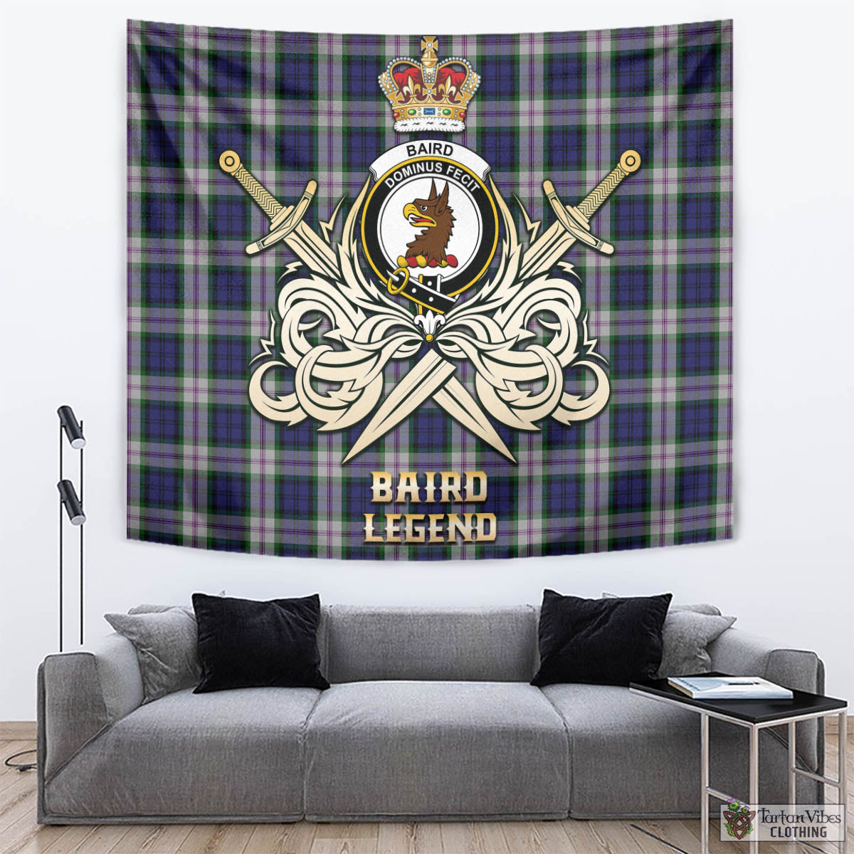 Tartan Vibes Clothing Baird Dress Tartan Tapestry with Clan Crest and the Golden Sword of Courageous Legacy