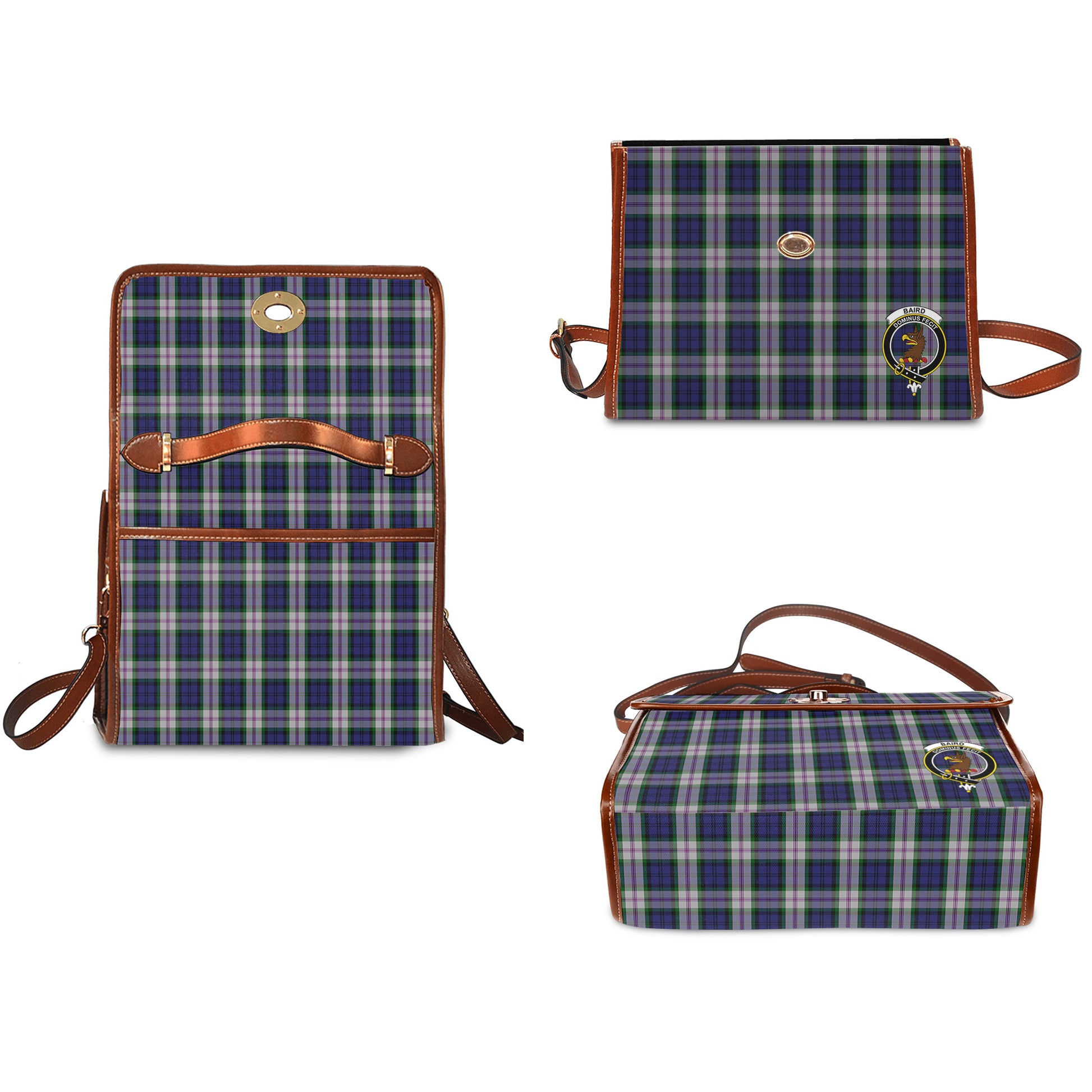 Baird Dress Tartan Leather Strap Waterproof Canvas Bag with Family Crest - Tartanvibesclothing